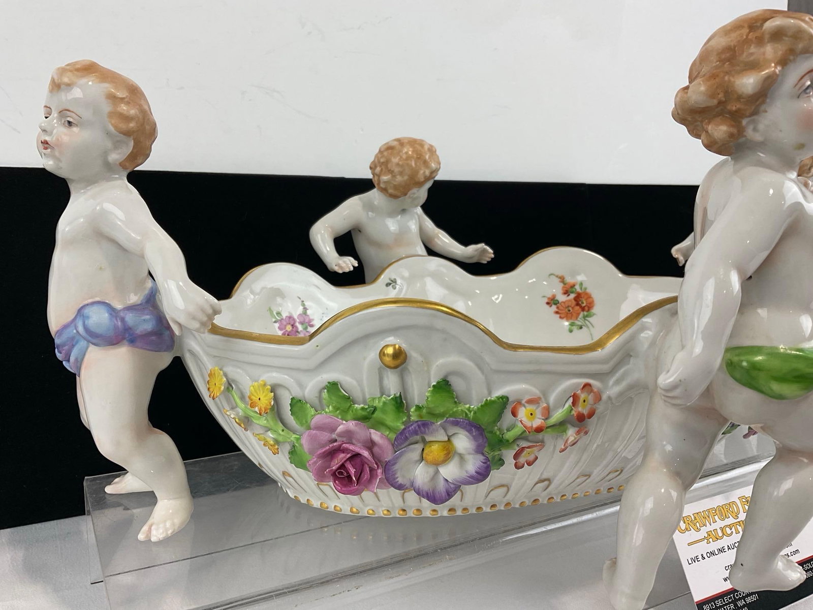 Antique German Von Schierholz 4 Cherub Centerpiece Porcelain Bowl, 8h x 16w x 13d inches - 2