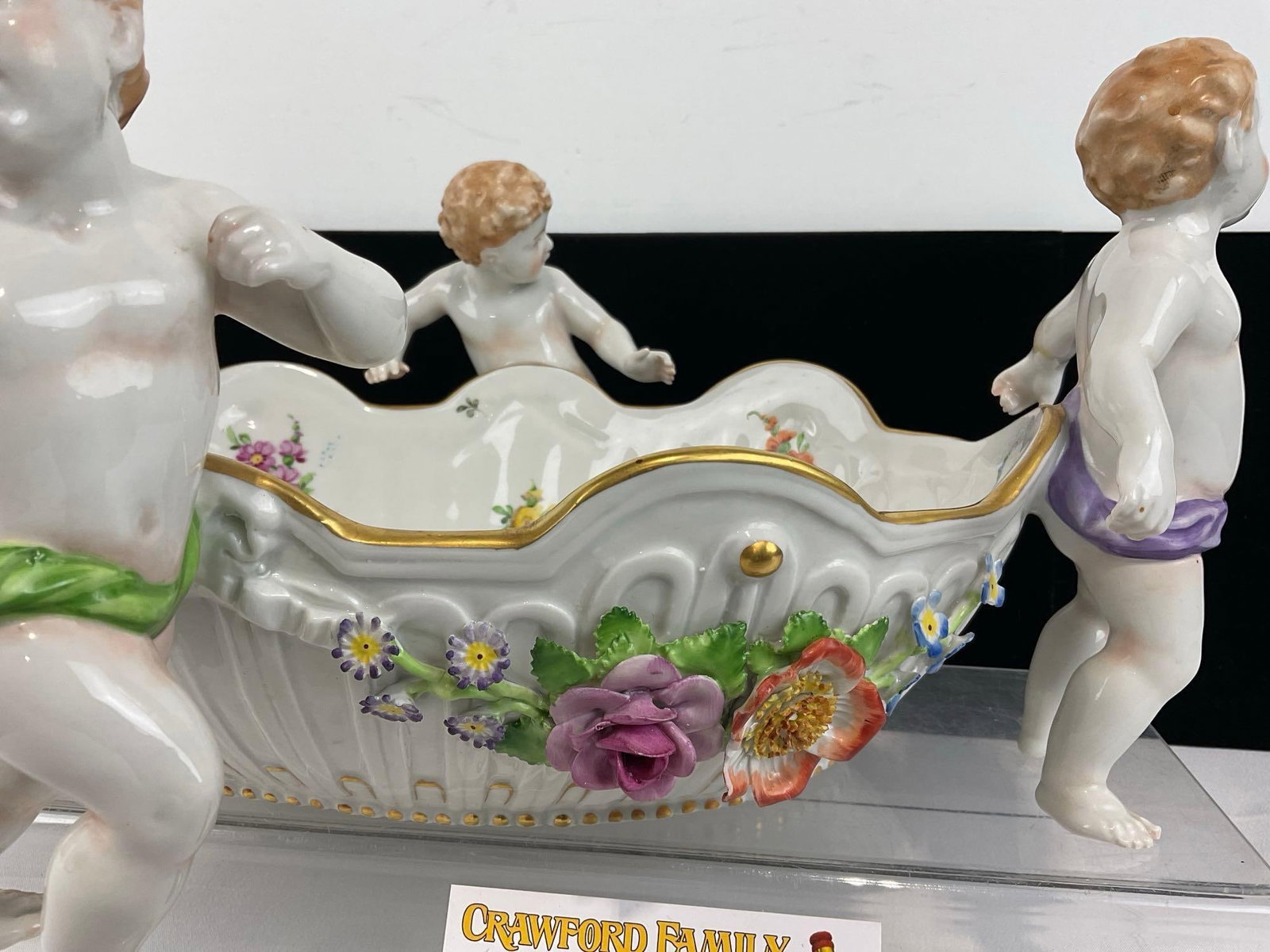 Antique German Von Schierholz 4 Cherub Centerpiece Porcelain Bowl, 8h x 16w x 13d inches - 3