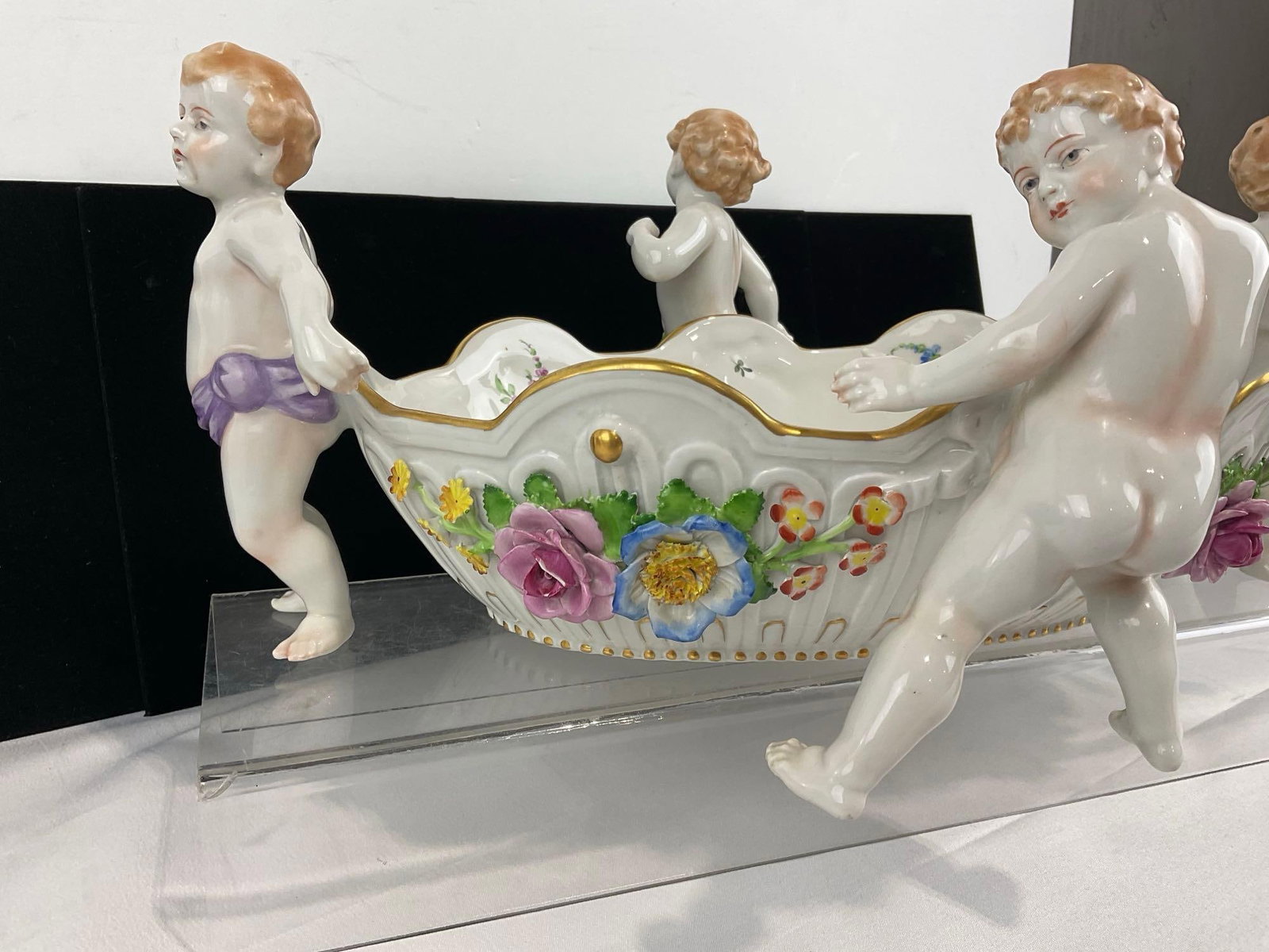Antique German Von Schierholz 4 Cherub Centerpiece Porcelain Bowl, 8h x 16w x 13d inches - 6