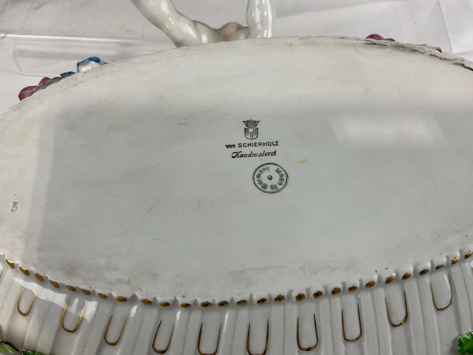 Antique German Von Schierholz 4 Cherub Centerpiece Porcelain Bowl, 8h x 16w x 13d inches - 7