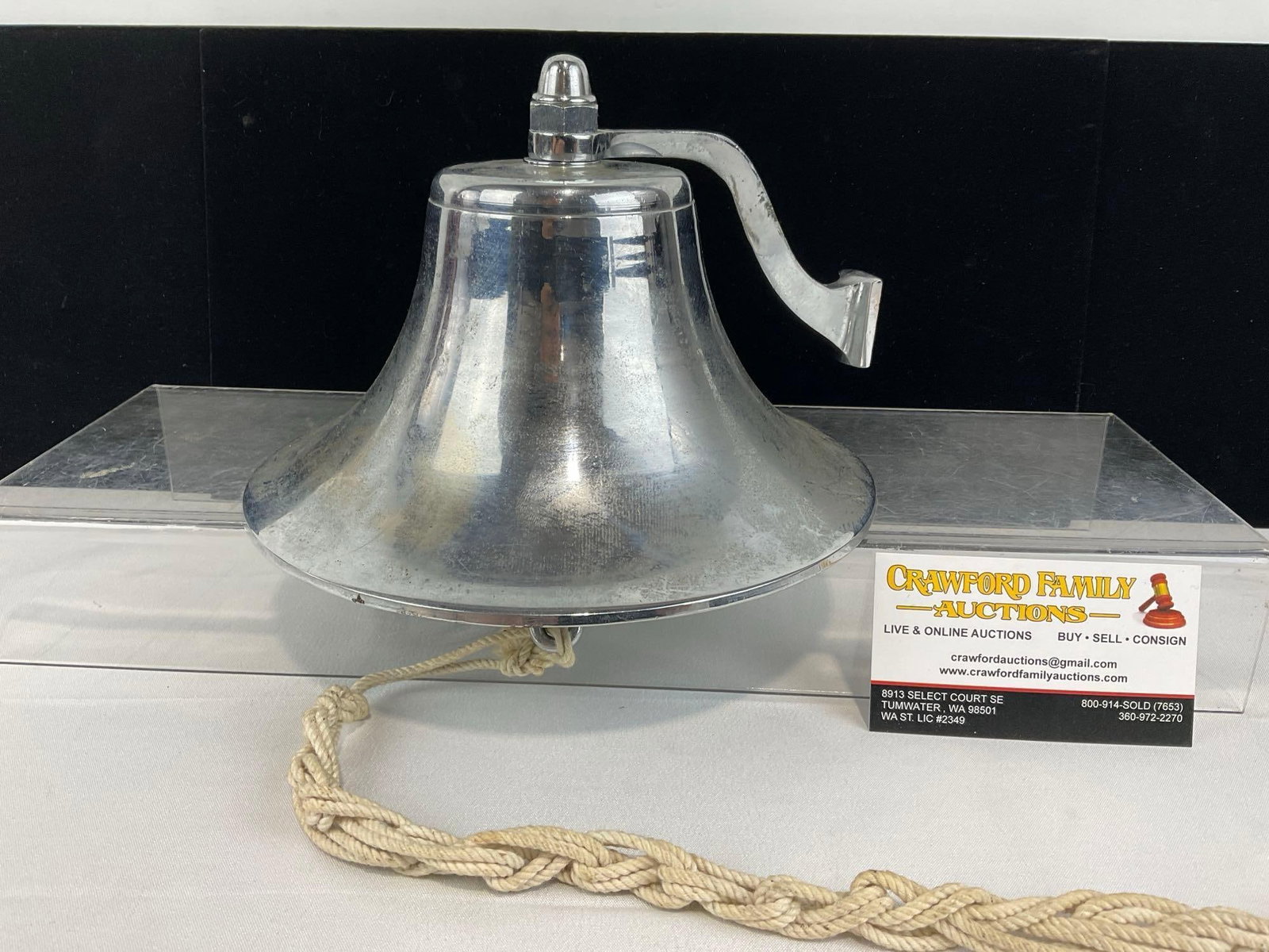 Vintage Polished Chrome Plated Nautical Ships Bell, no mount, 6h x 8w x 9d inches: Appears to be in good shape. The piece measures approx 6h x 8w x 9d inches. See pics. E-5860