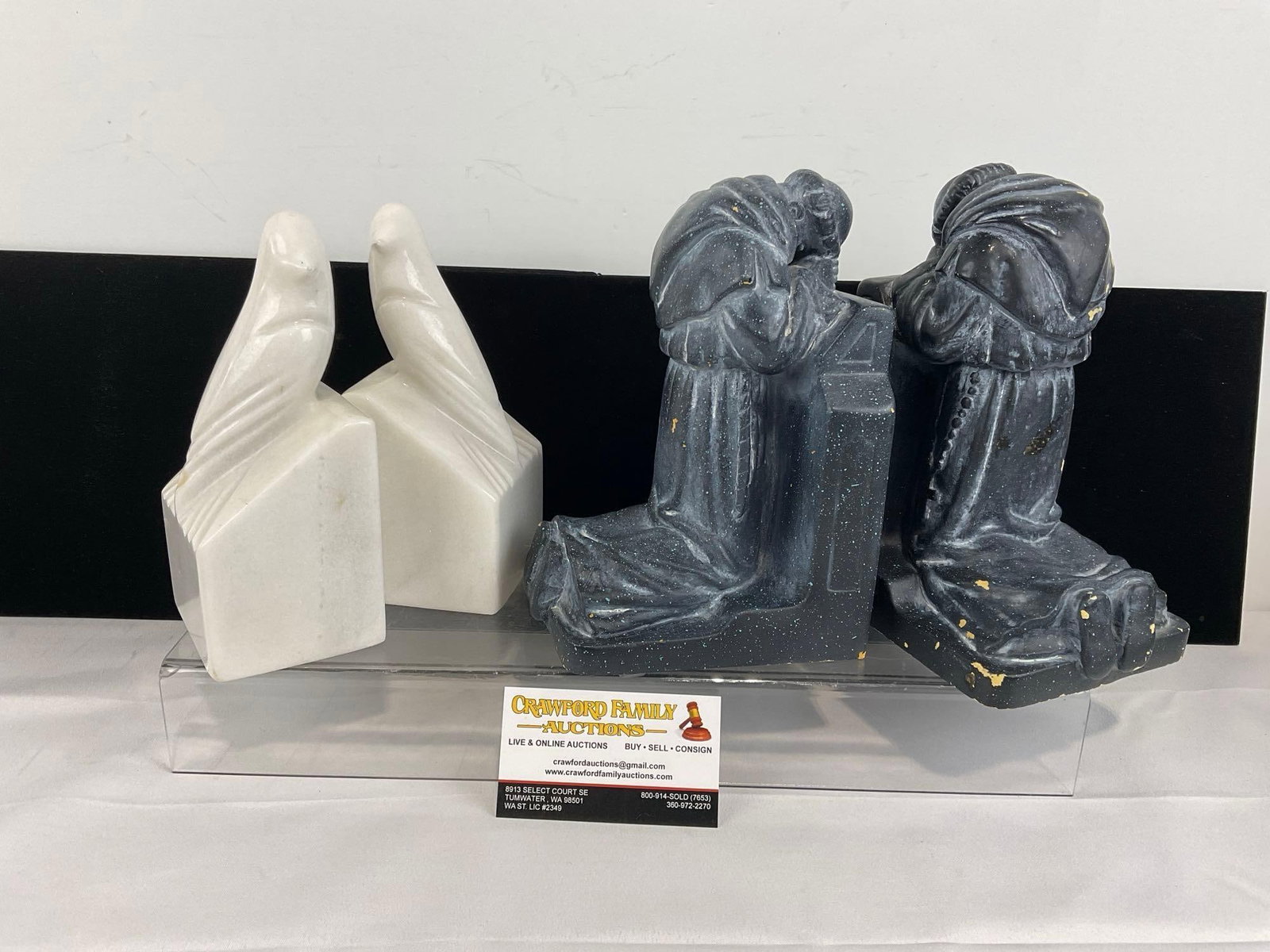 Pair of White Marble Italian Bird Bookends & Pair of Monks Kneeling Composite Bookends (1 of 6)