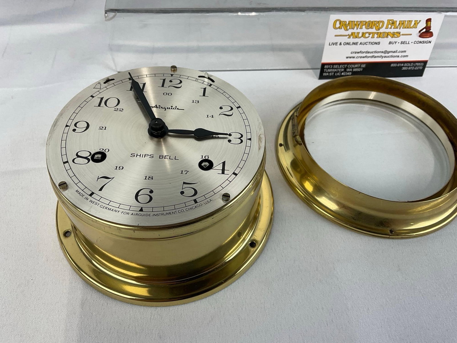 Brass Bulkhead Airguide Ships Bell Clock, 6h x 6w x 4d inches - 4