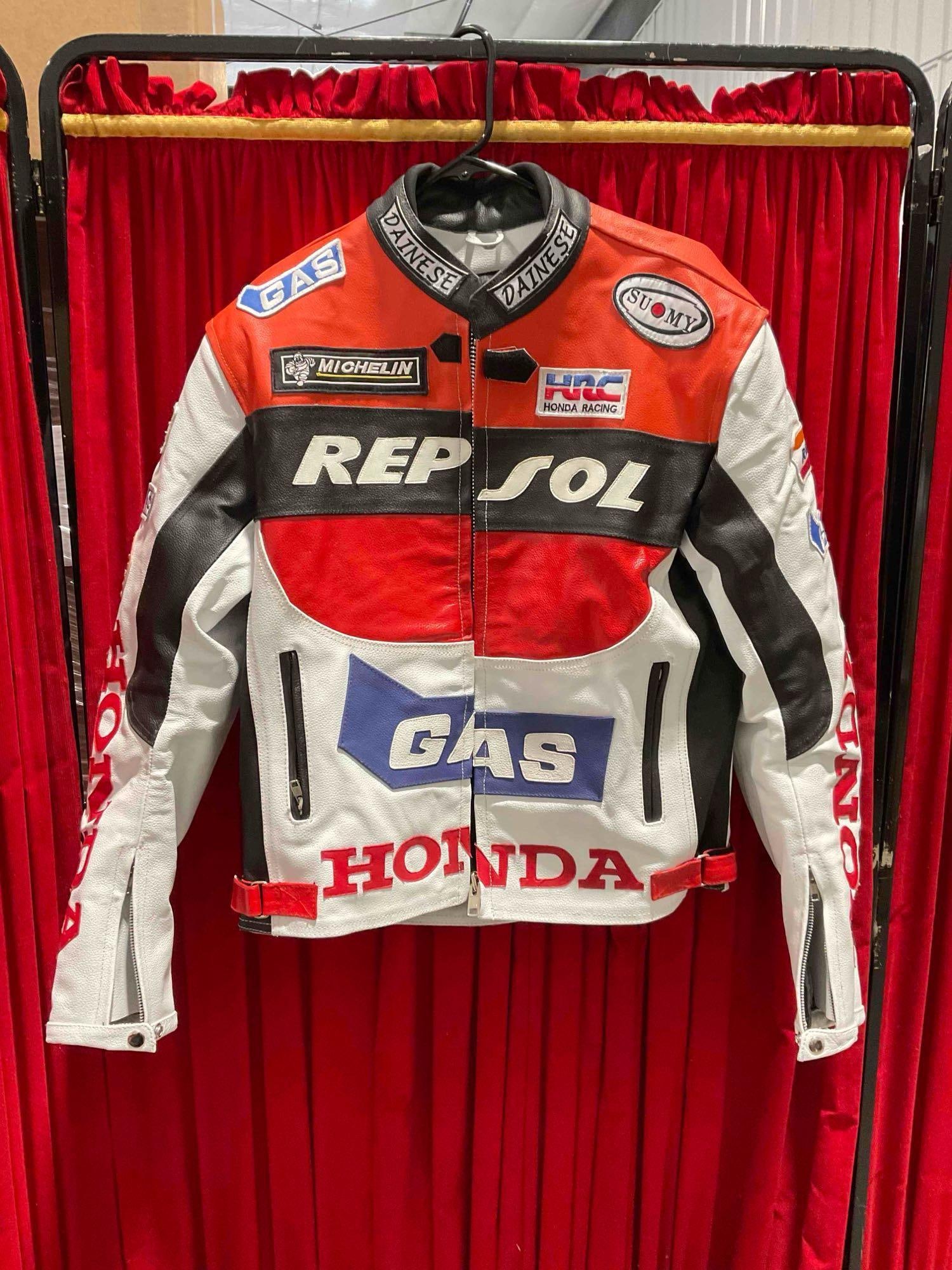 Honda Repsol Red/ Black/White Leather Motorcycle Racing Jacket. Good Condition. See pics. (1 of 5)
