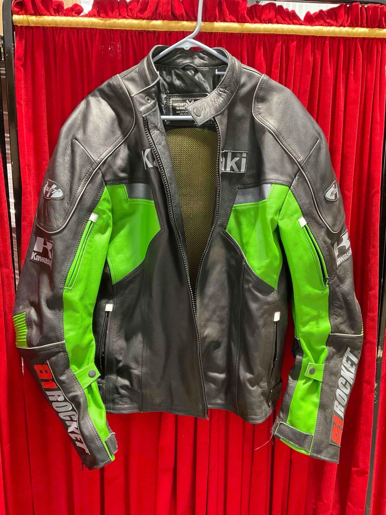 Jackets Maker Black & Green Leather Motorcycle Racing Jacket in Size XXL. Good Condition. (1 of 6)