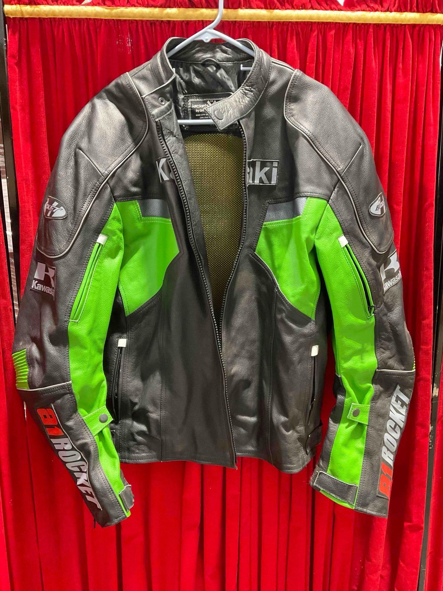 Jackets Maker Black & Green Leather Motorcycle Racing Jacket in Size XXL. Good Condition. - 2