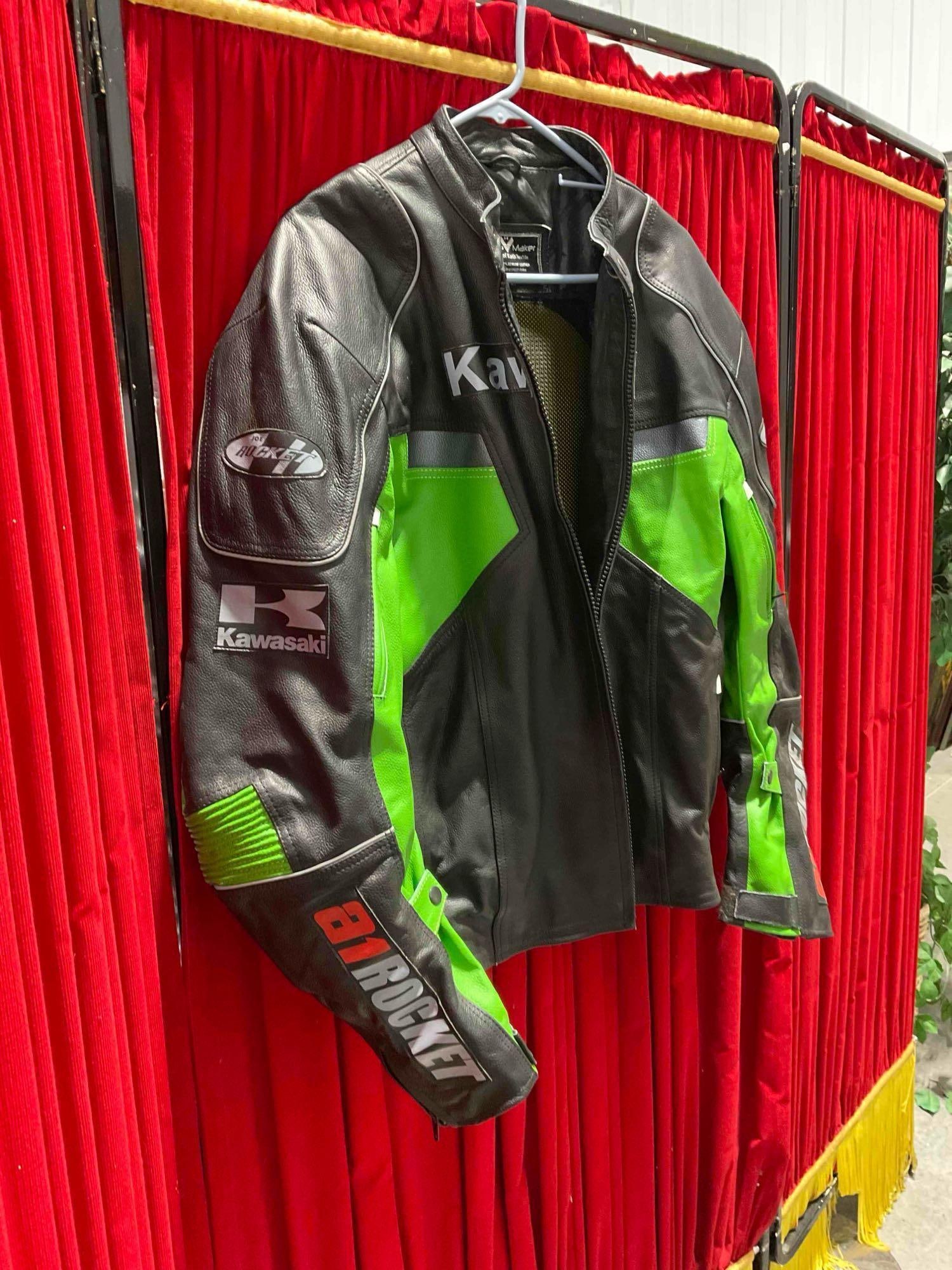 Jackets Maker Black & Green Leather Motorcycle Racing Jacket in Size XXL. Good Condition. - 4