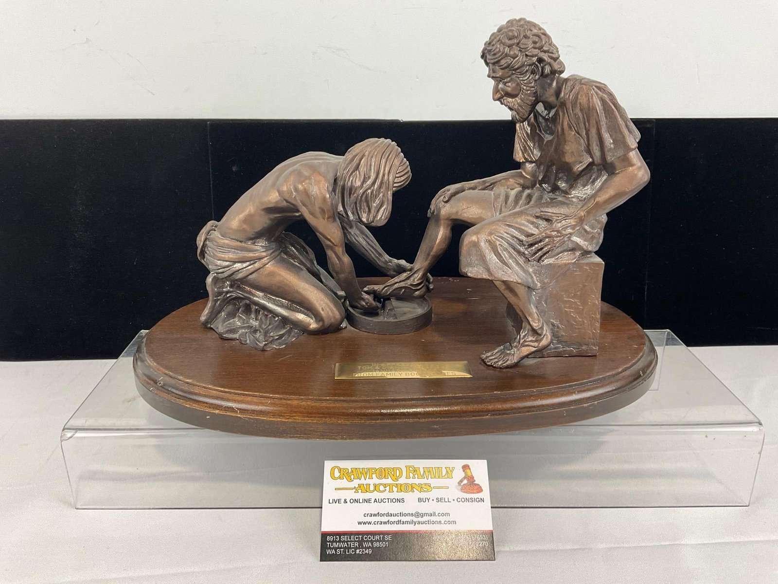 Unique Religious Statue, titled Divine Servant Max Greiner Jr. #089 signed by artist, on wood pla...: Has a fingerprint on the signed side. Appears to be in good shape. The piece measures approx 10h x 14w x 9d inches. See pics. E-5860