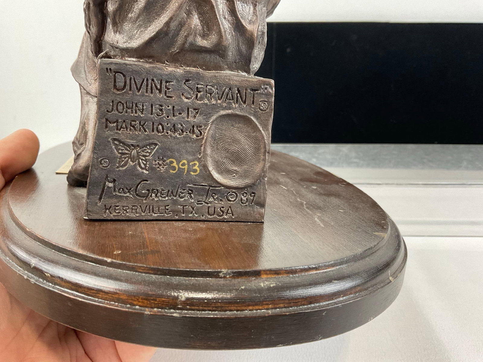 Unique Religious Statue, titled Divine Servant Max Greiner Jr. #089 signed by artist, on wood pla... - 7