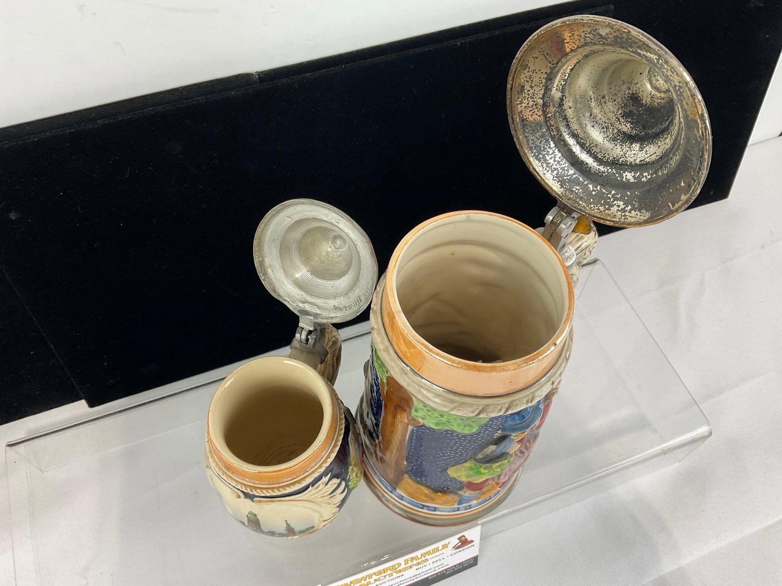 Pair of Beer Steins, Cobalted Castle Designs w/Pewter lids - 3