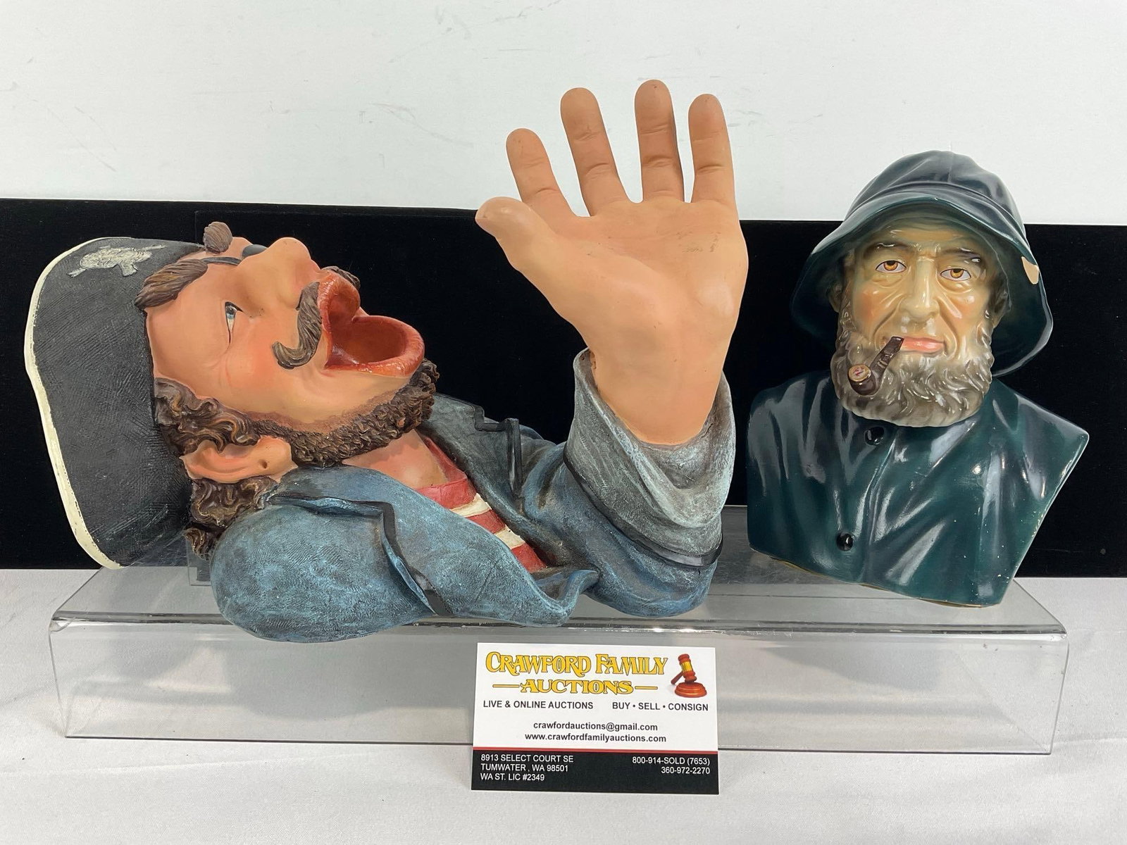 Portuguese Sailor Figure & Resin Wine Bottle Holder: Appears to be in good shape. The piece measures approx 12h x 11w x 9d inches. See pics. E-5860