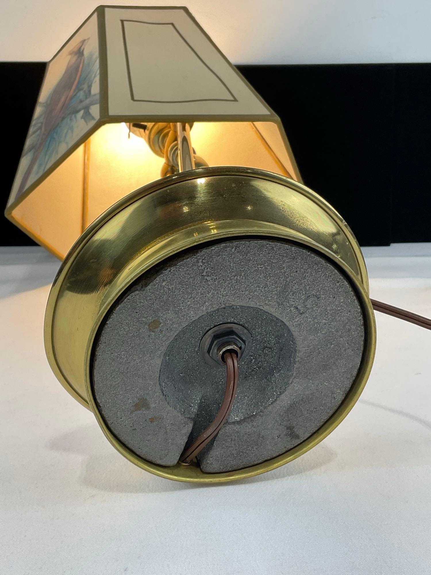 Vintage Brass Table Lamp w/Bird Design Shade, adjustable, tested & working - 5