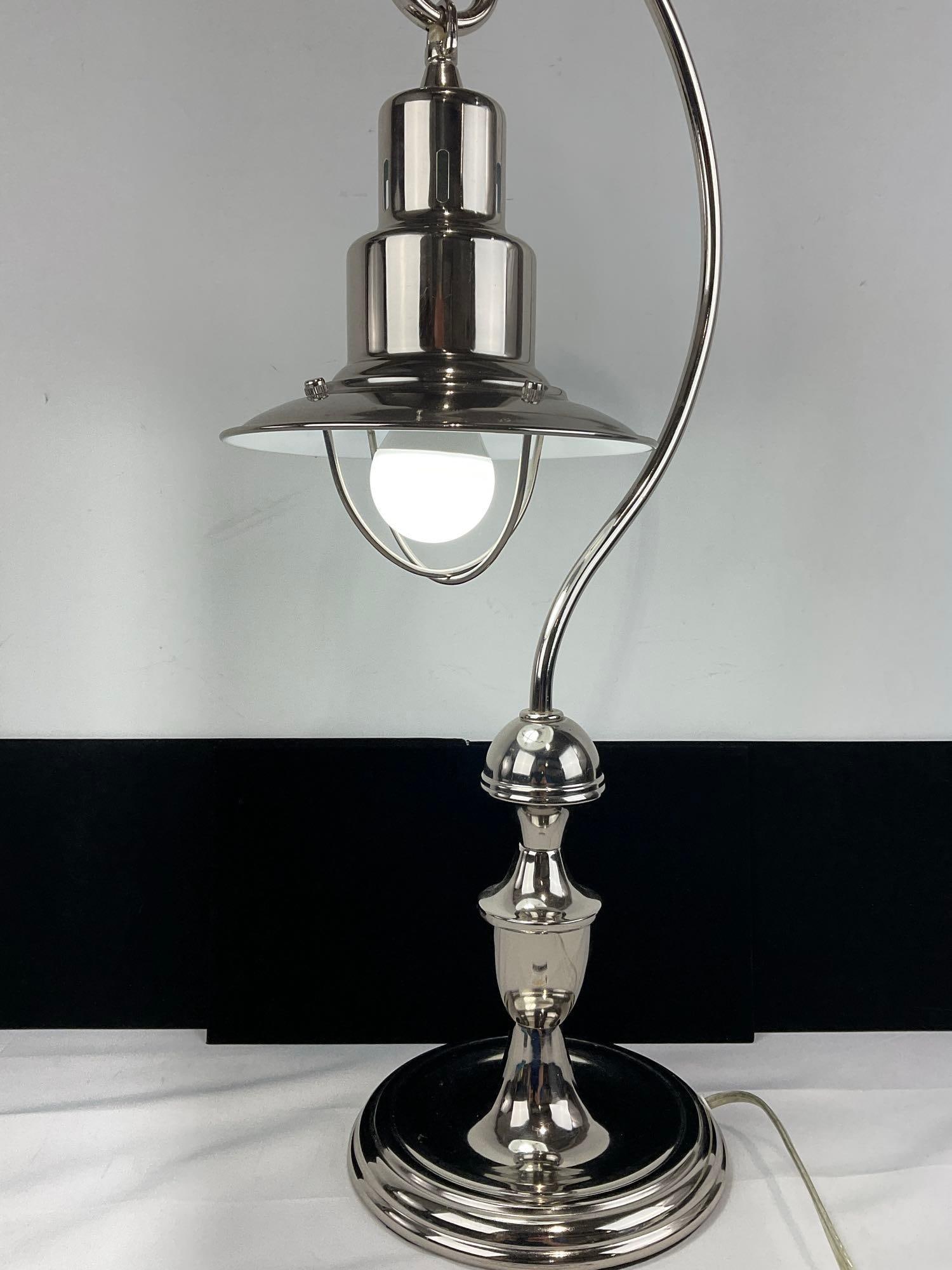 Nickel Finish Nautical Fisherman style Table Lamp, tested & working, 28h x 11w x 10d inches - 2