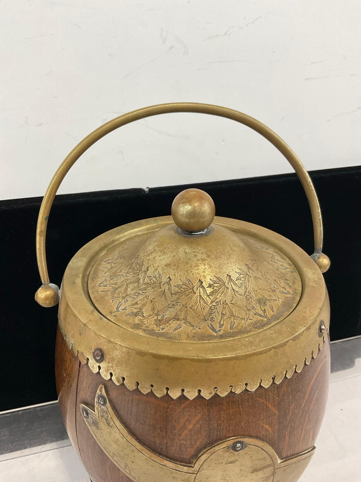 Danier & Arter Silver Plated Banded Wooden Biscuit Barrel w/Ceramic Liner, 6h x 7w x 7d inches - 2