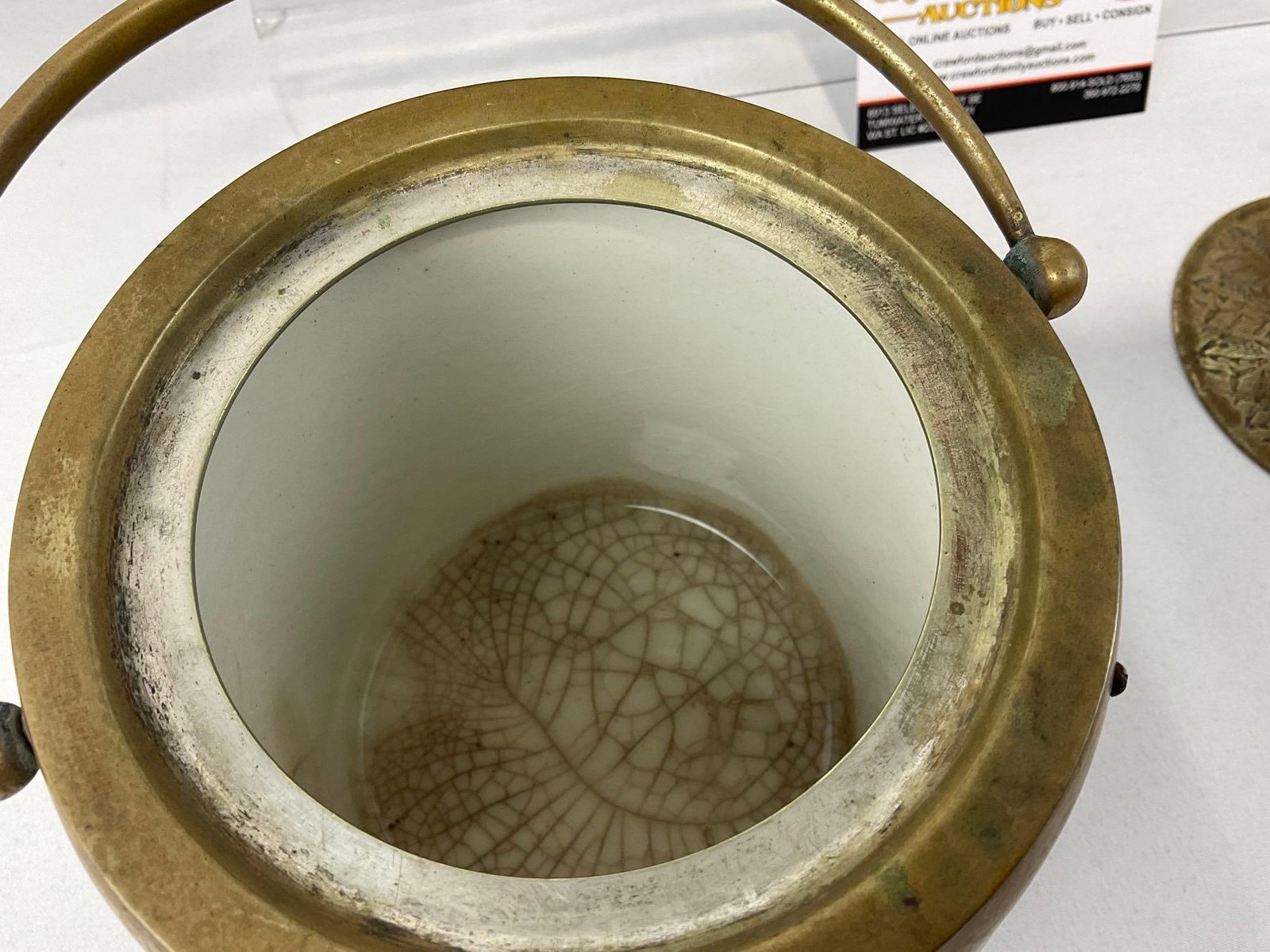 Danier & Arter Silver Plated Banded Wooden Biscuit Barrel w/Ceramic Liner, 6h x 7w x 7d inches - 6