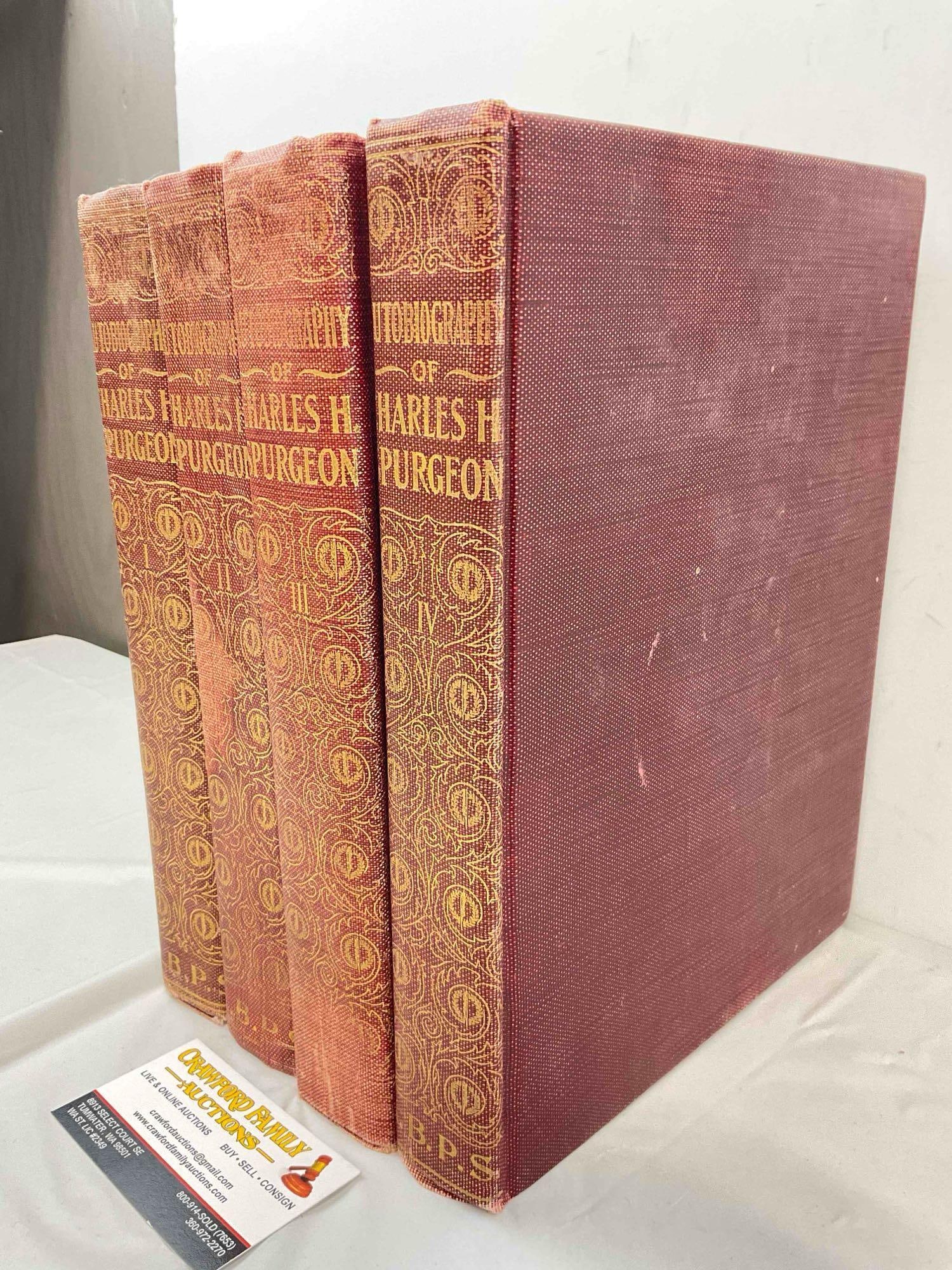 4 pcs Vintage Hardcover Books "The Autobiography of Charles H. Spurgeon" Volumes 1-4. - 2