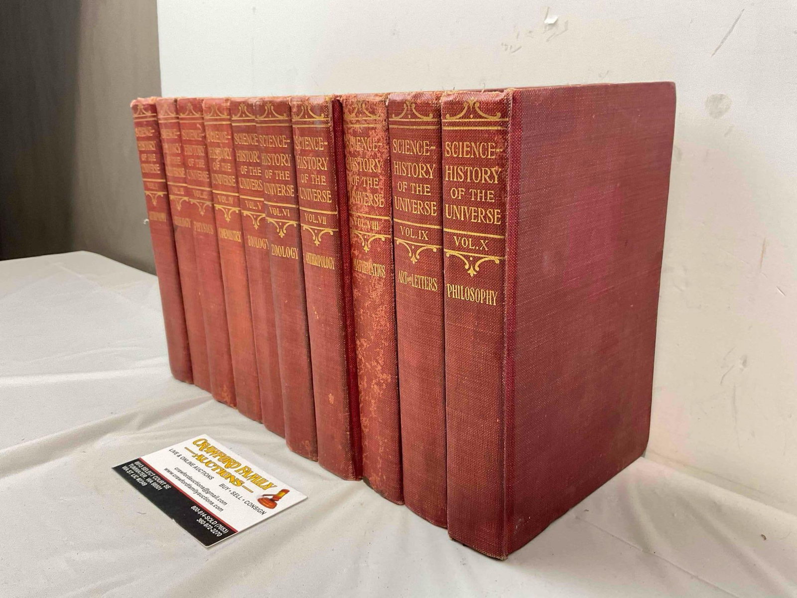 10 pcs Antique Hardcover Books "Science-History of the Universe" Vol. 1-10. Fair Condition. - 2