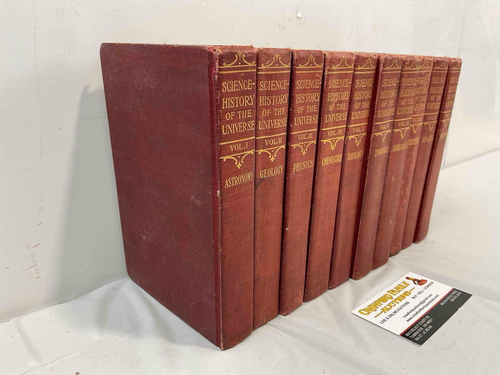 10 pcs Antique Hardcover Books "Science-History of the Universe" Vol. 1-10. Fair Condition. - 3