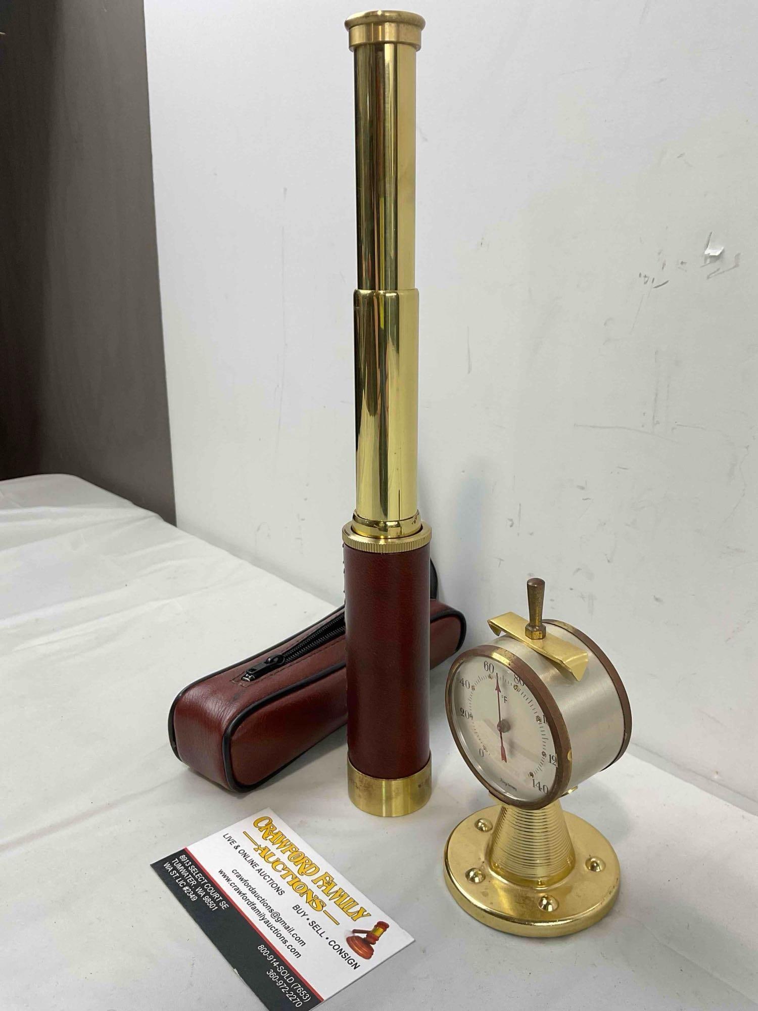 2 pcs Vintage Collectibles, incl. Tasco Brass Spyglass Telescope & Frisy Novelty Thermometer. (1 of 6)
