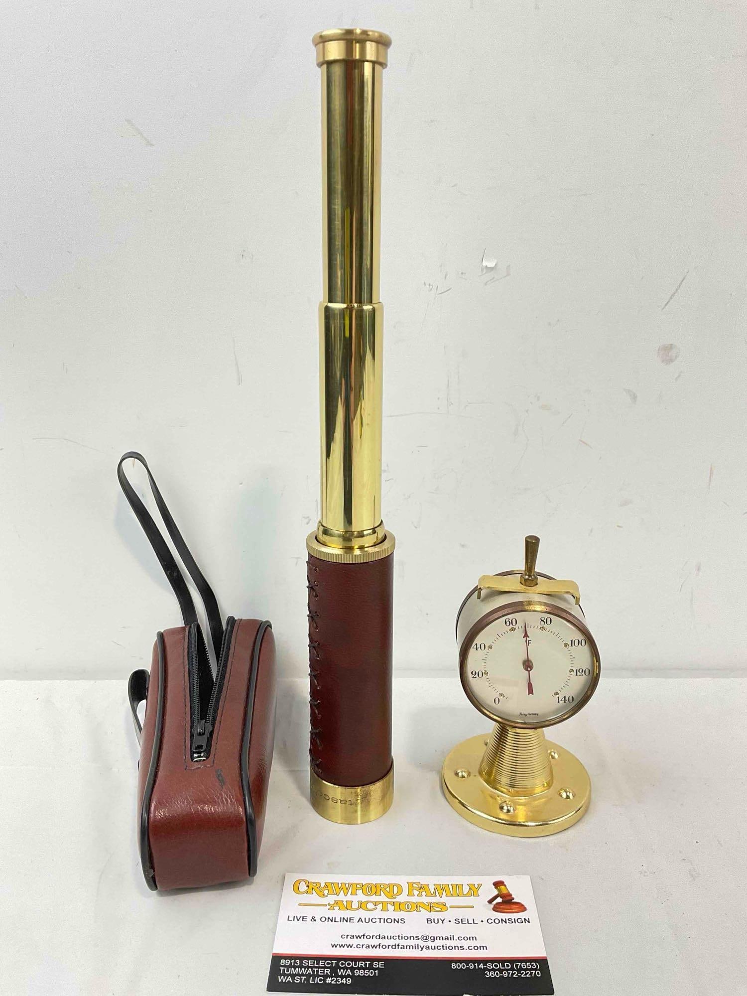 2 pcs Vintage Collectibles, incl. Tasco Brass Spyglass Telescope & Frisy Novelty Thermometer. - 2