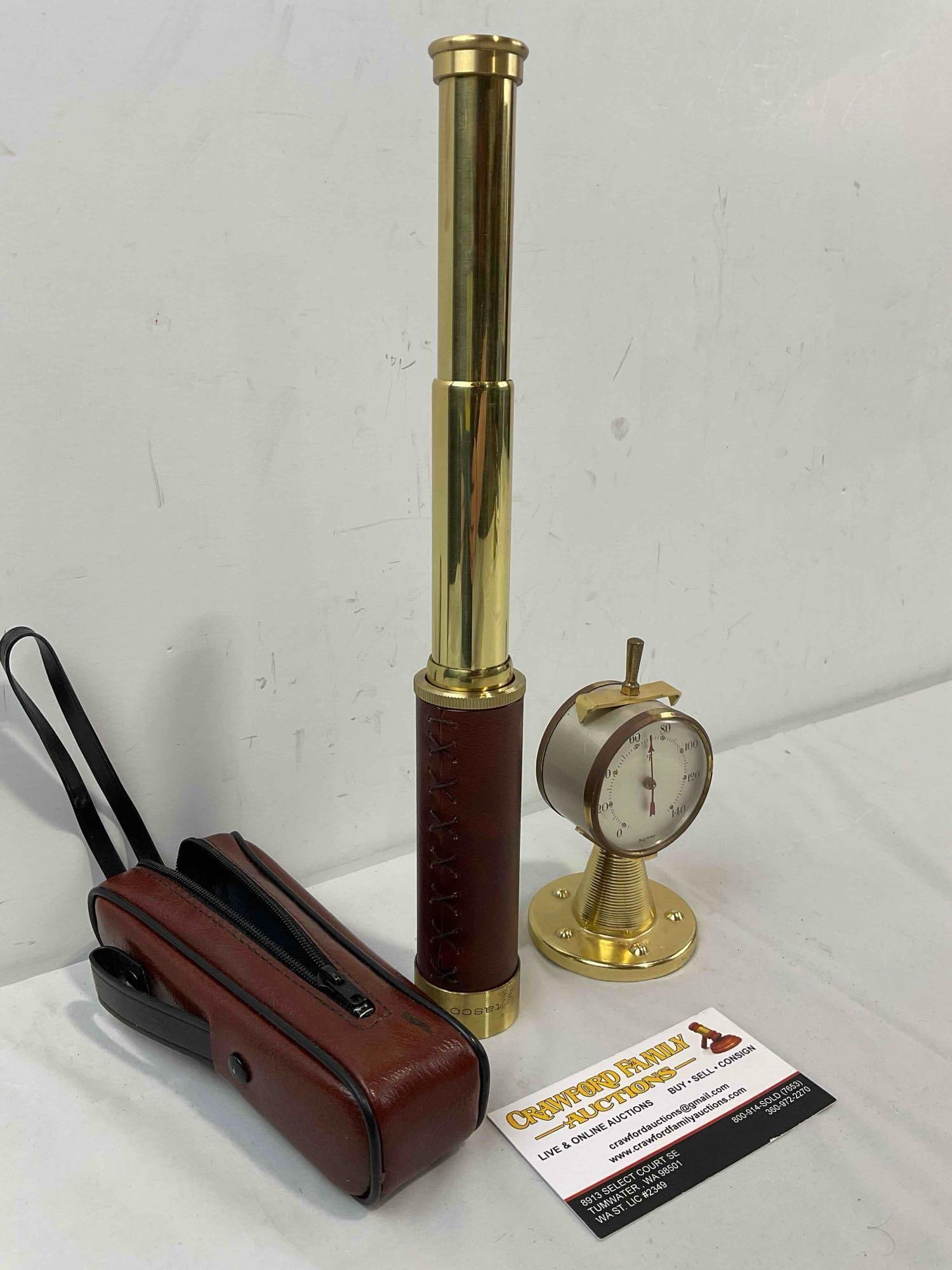 2 pcs Vintage Collectibles, incl. Tasco Brass Spyglass Telescope & Frisy Novelty Thermometer. - 4