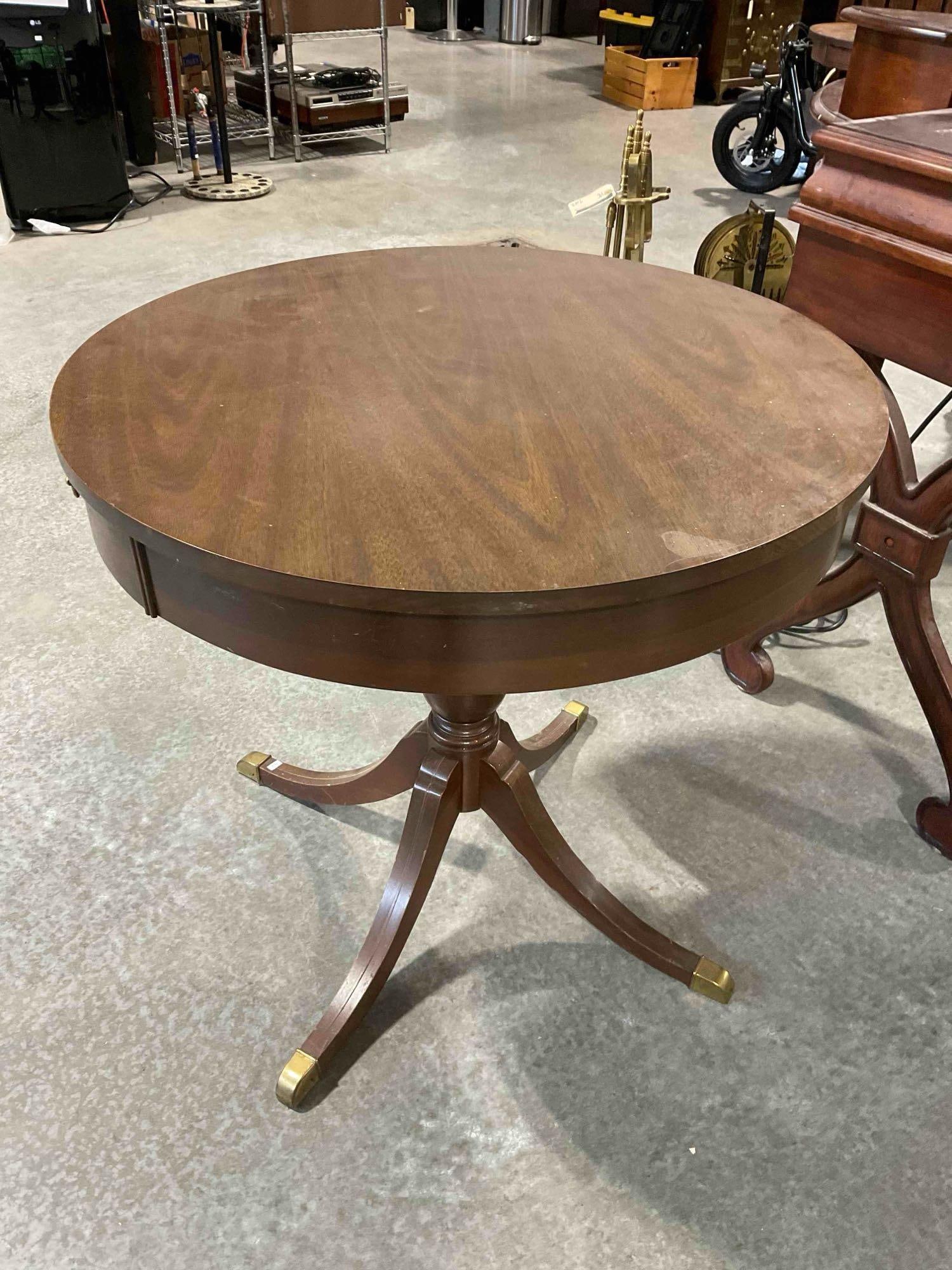 Vintage Mersman Mahogany Veneer Round Drum Table w/ Drawer. Fair Condition. See pics. - 2