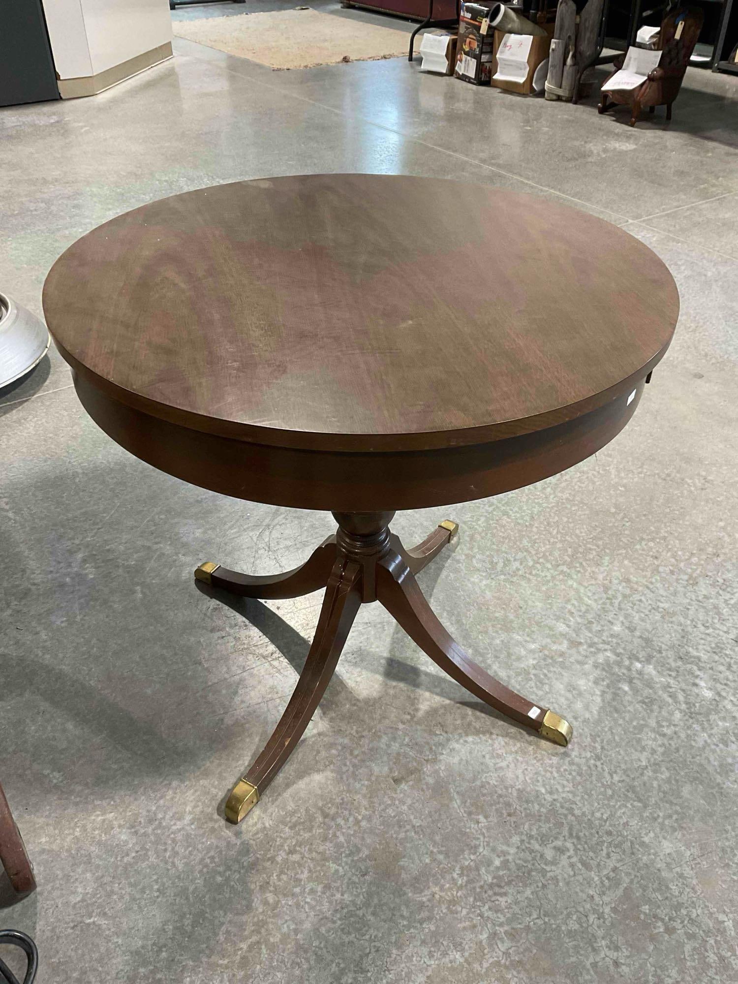 Vintage Mersman Mahogany Veneer Round Drum Table w/ Drawer. Fair Condition. See pics. - 3