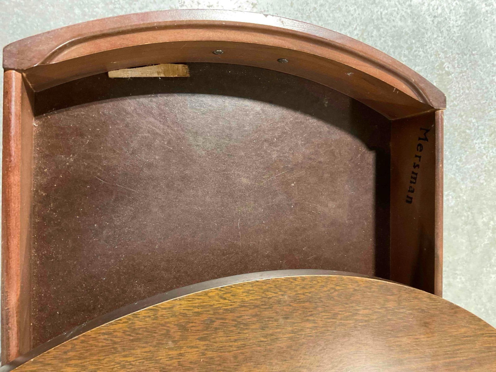Vintage Mersman Mahogany Veneer Round Drum Table w/ Drawer. Fair Condition. See pics. - 5