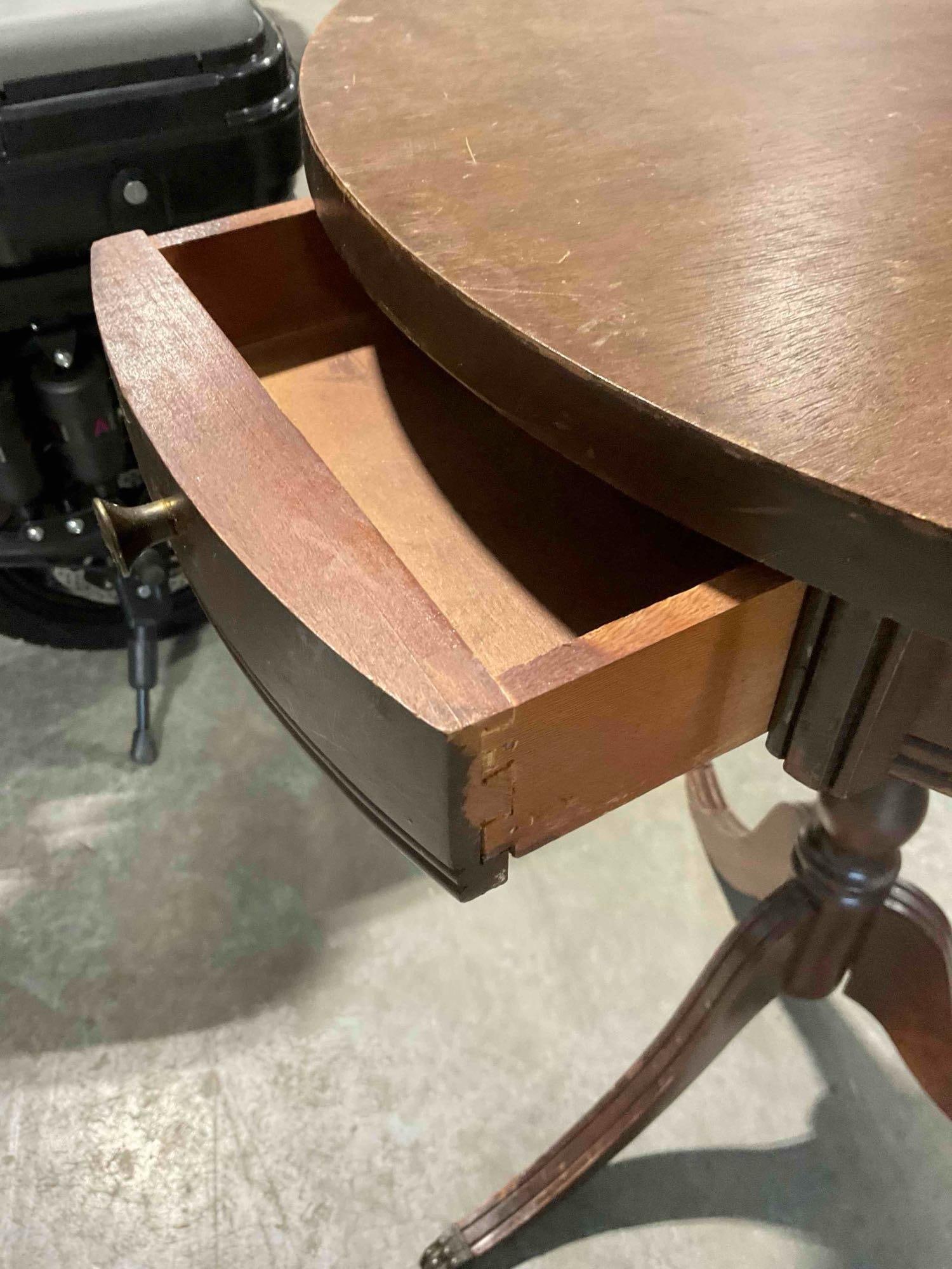 Vintage Mahogany Wood Round Drum Side Table w/ Drawer. Fair Condition. See pics. - 5