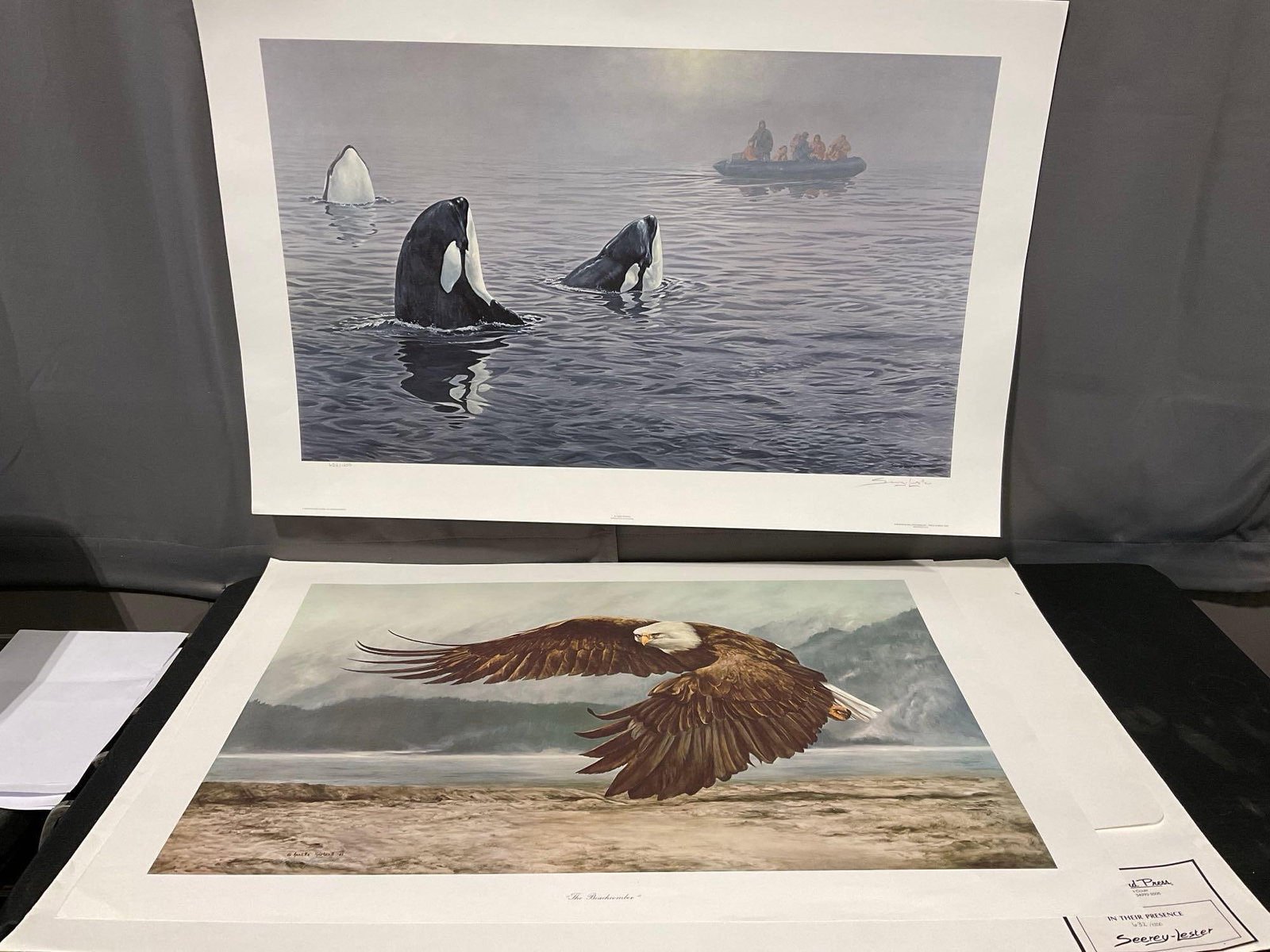 2 Signed & #d Prints, In Their Presence by Seerey Lester & The Beachcomber by Annette Hartzell 27...: 632/1250 1990 In Their Presence by Seerey Lester & 803/950 The Beachcomber by Annette Hartzell. Appears to be in good shape. The pieces fit in a box that measures 27h x 39w x 2d inches. See 