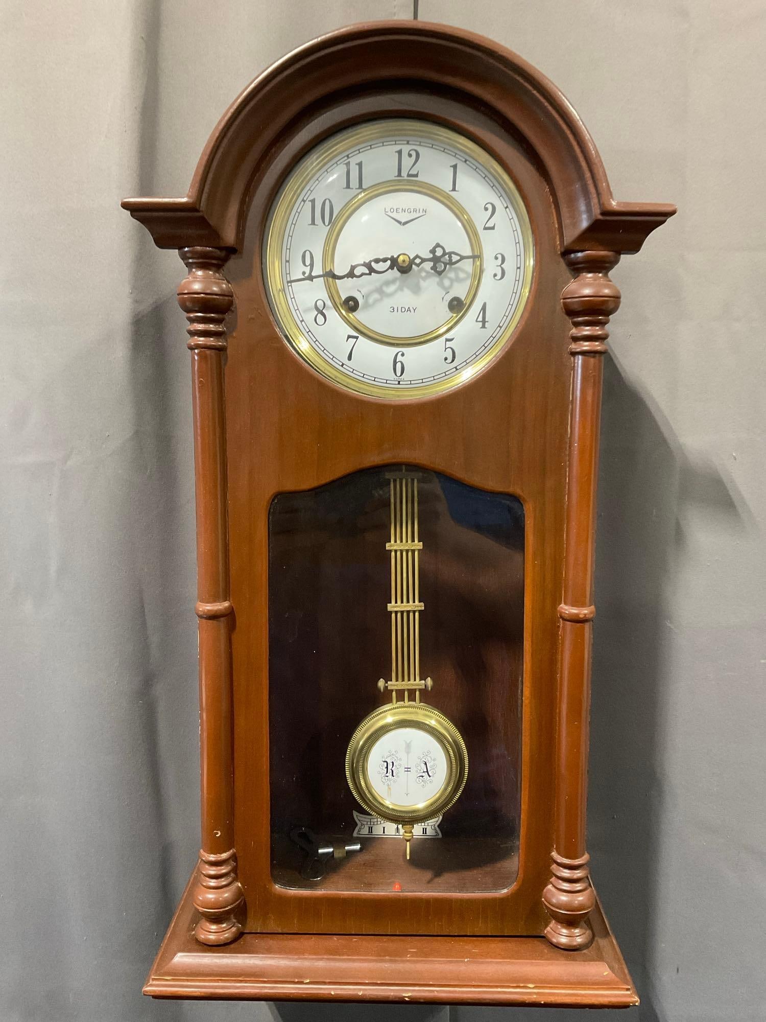 Loengrin 31 Day Wall Time Strike Clock, Regulator Pendulum, 27h x 14w x 7d inches (1 of 5)