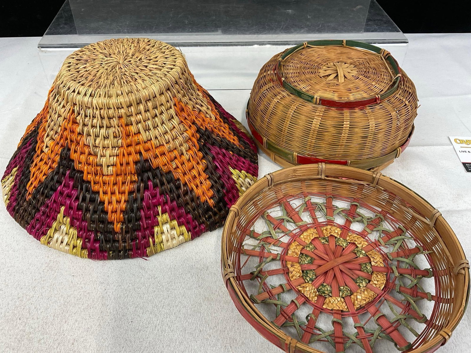 Pair of Handwoven Baskets, African Dyed style & Native American style Woven Reeds, 6x9x9 inches - 4