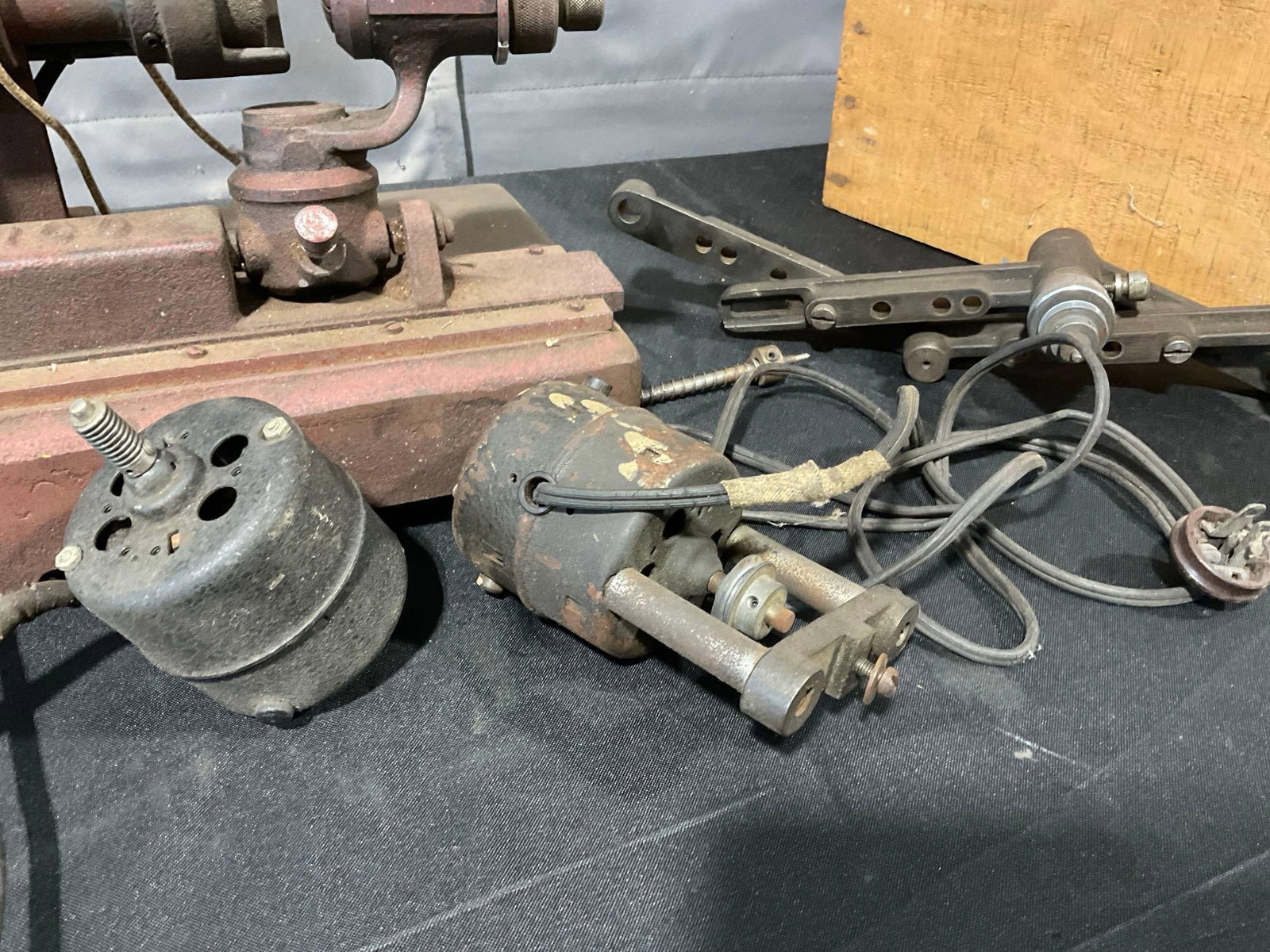 Vintage Automotive Valve Grinder, Pair of Small Motors, & Wood Crate - 5