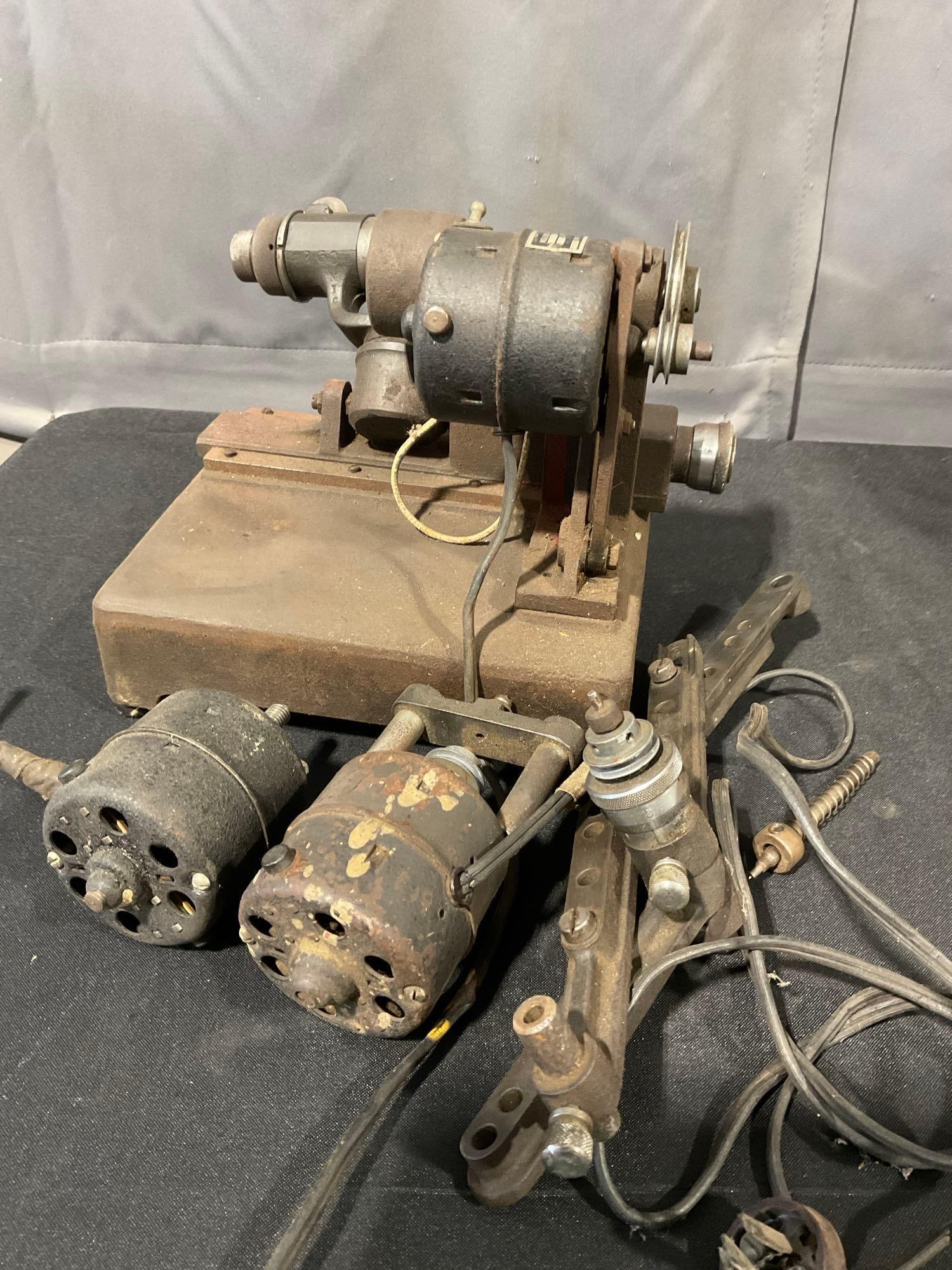 Vintage Automotive Valve Grinder, Pair of Small Motors, & Wood Crate - 6