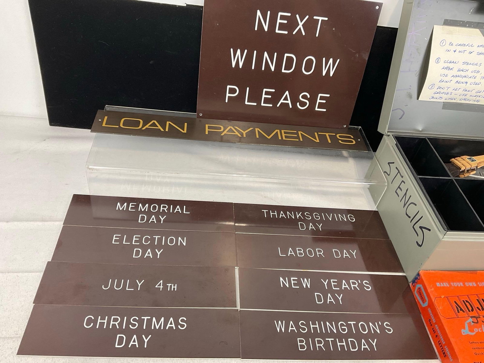 Bank Plaques, Holidays & Brass Stencil Plates w/Metal Locking Cash Box - 2