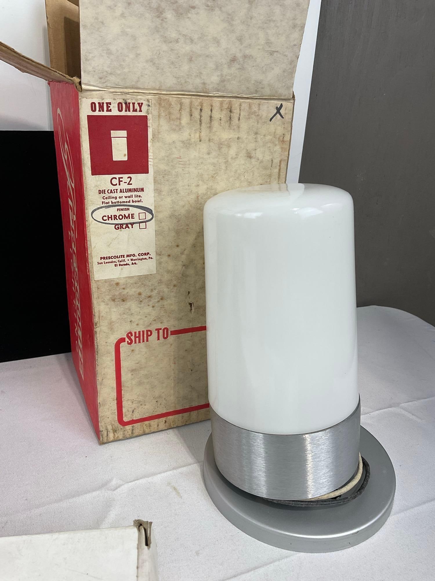Vintage Assorted Porcelain Electric Fixtures, Aluminum Ceiling Lamp LNIB, w/boxes - 2