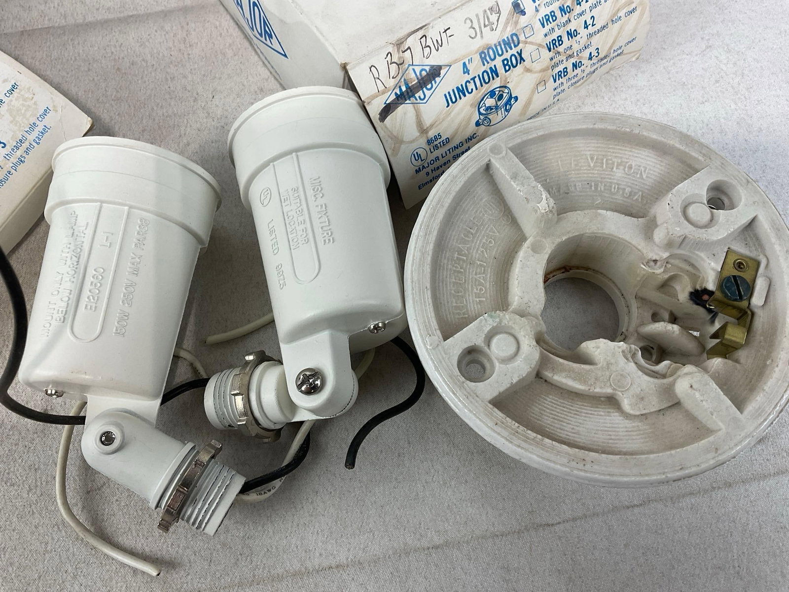 Vintage Assorted Porcelain Electric Fixtures, Aluminum Ceiling Lamp LNIB, w/boxes - 4