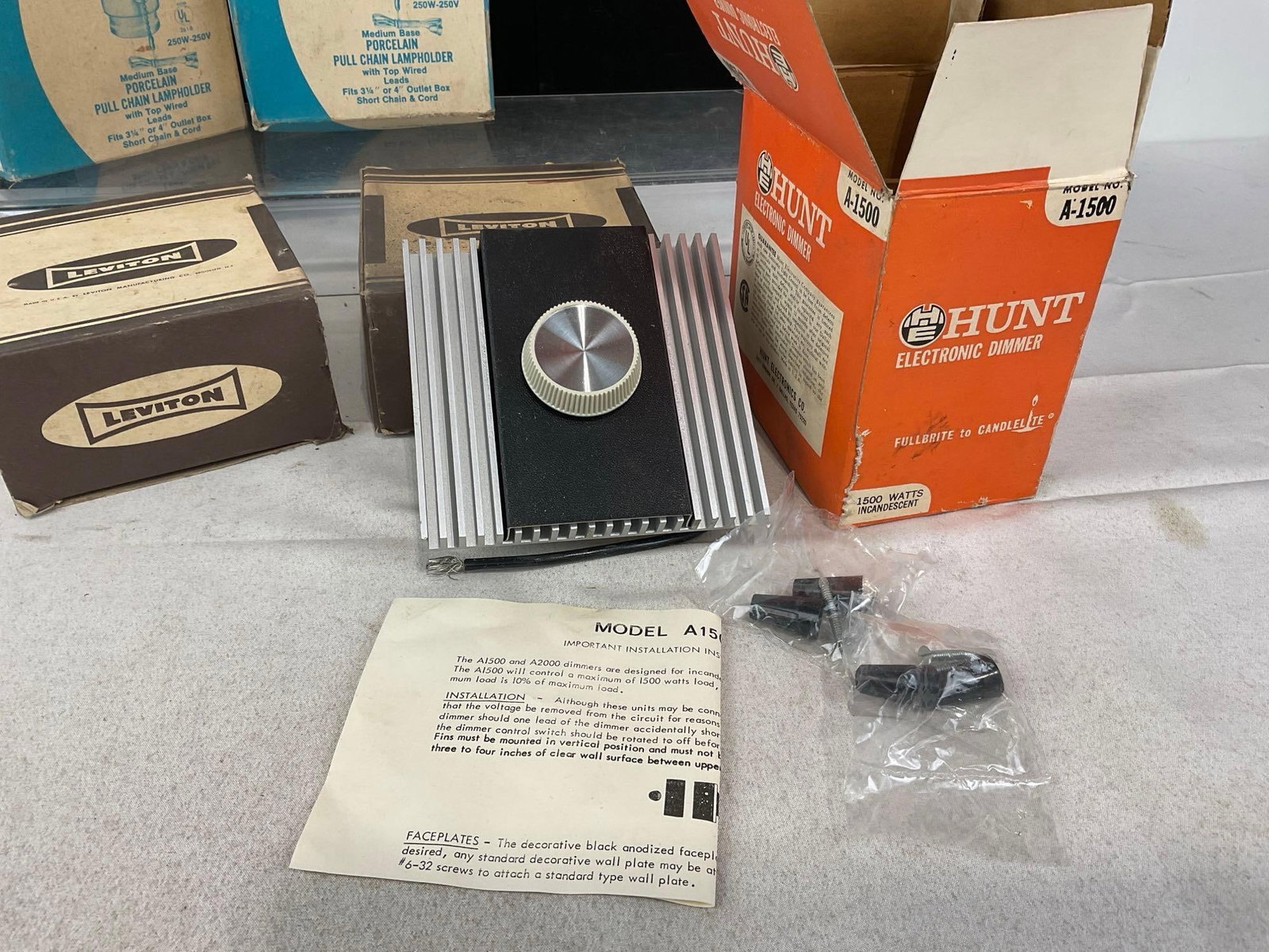Vintage Assorted Porcelain Electric Fixtures, Aluminum Ceiling Lamp LNIB, w/boxes - 5