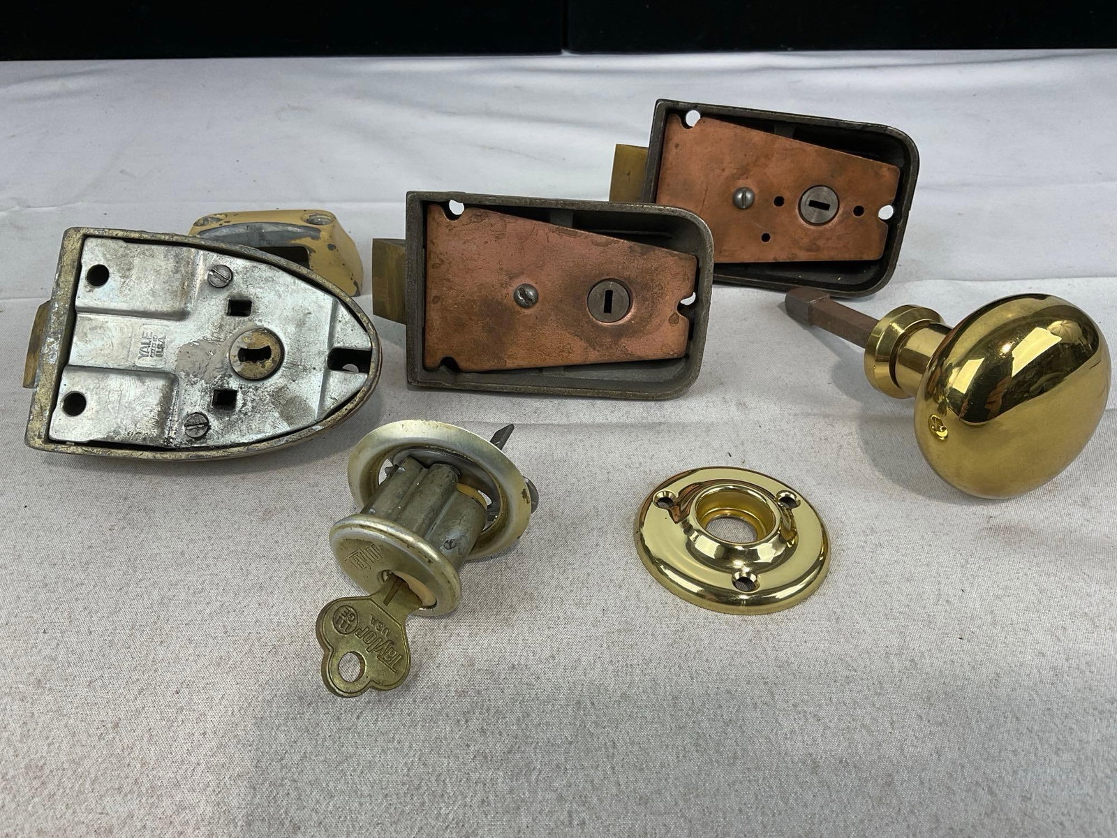 Antique Russwin Copper & Brass Latches & Locks, Door Handles, and Rim Lock Sets - 12