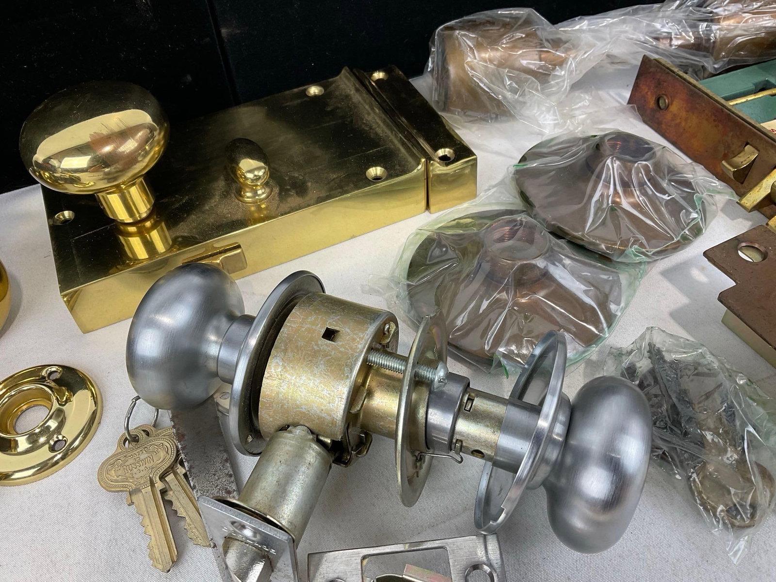 Antique Russwin Copper & Brass Latches & Locks, Door Handles, and Rim Lock Sets - 4