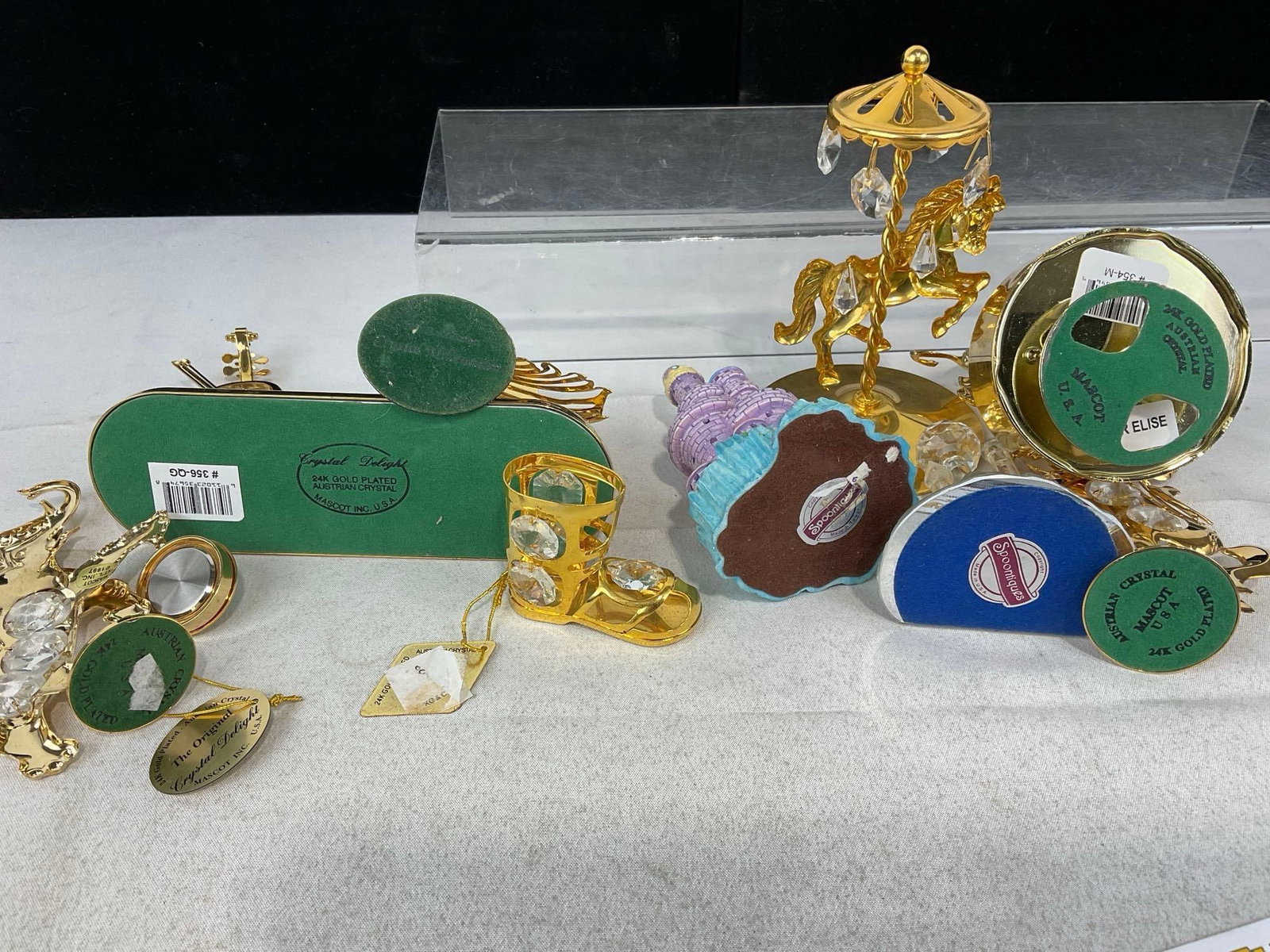 Brass & Crystal Prisms Animal Figures, Elephant, Rooster, Horse, Boot, Violin, 2 Spoontiques pieces - 6