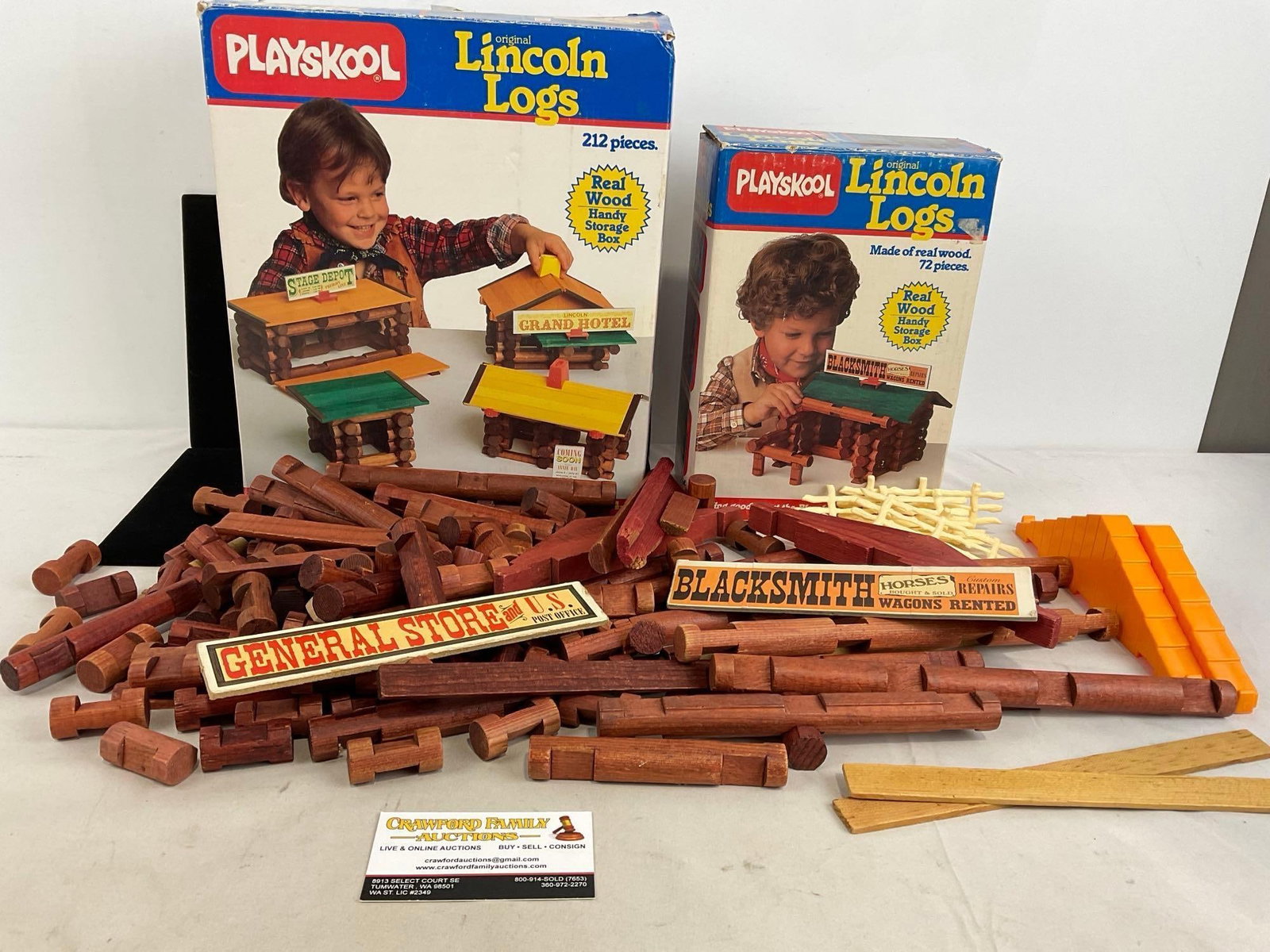 Assorted Playskool Lincoln Logs, w/ 2 original boxes, Logs, Signs, Braces & slats (1 of 6)