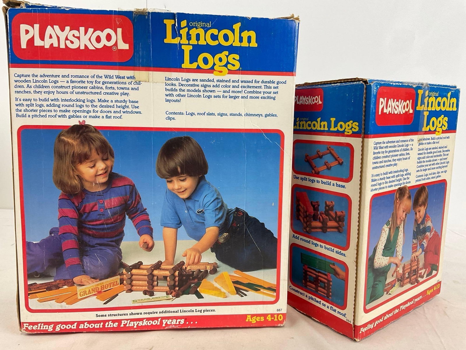 Assorted Playskool Lincoln Logs, w/ 2 original boxes, Logs, Signs, Braces & slats - 5
