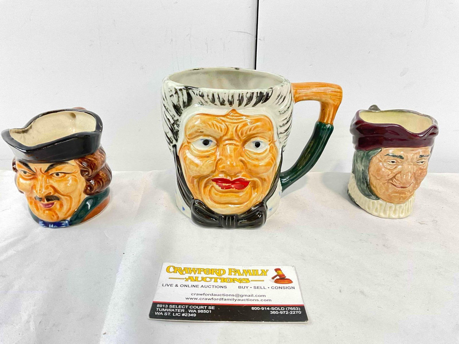 3 pcs Vintage Ceramic Toby Character Mugs, 2x Japanese & 1x Royal Doulton (1 of 6)