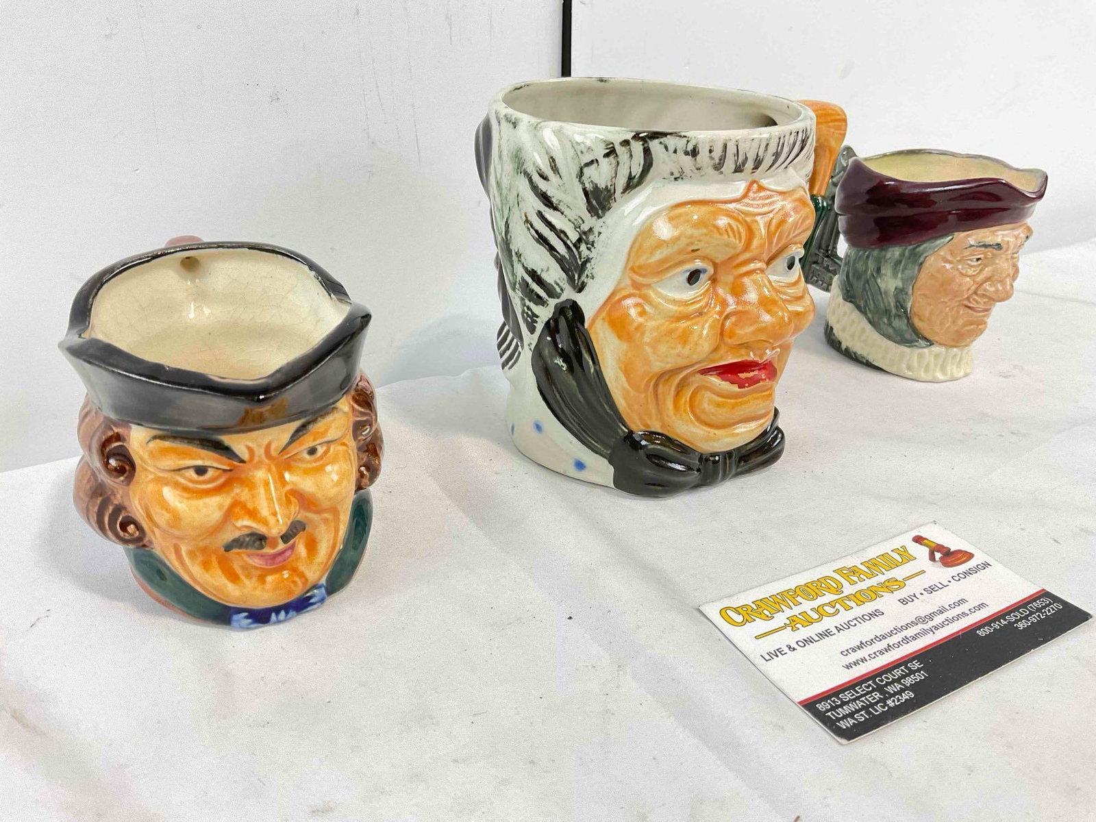 3 pcs Vintage Ceramic Toby Character Mugs, 2x Japanese & 1x Royal Doulton - 2