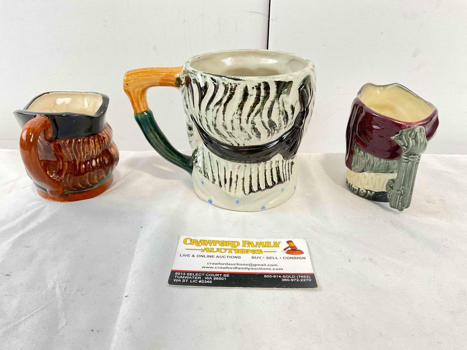 3 pcs Vintage Ceramic Toby Character Mugs, 2x Japanese & 1x Royal Doulton - 4