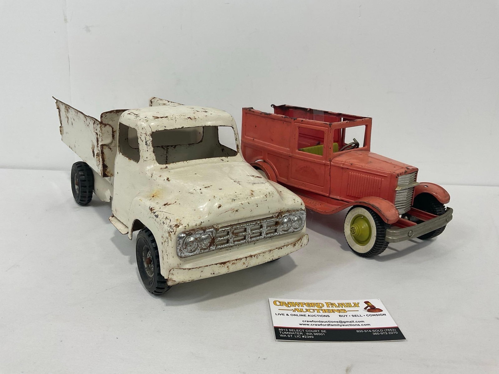Pair of Vintage Buddy L Diecast Car Toys, Ol Buddys Pie Wagon, missing roof & White Dump Truck (1 of 6)