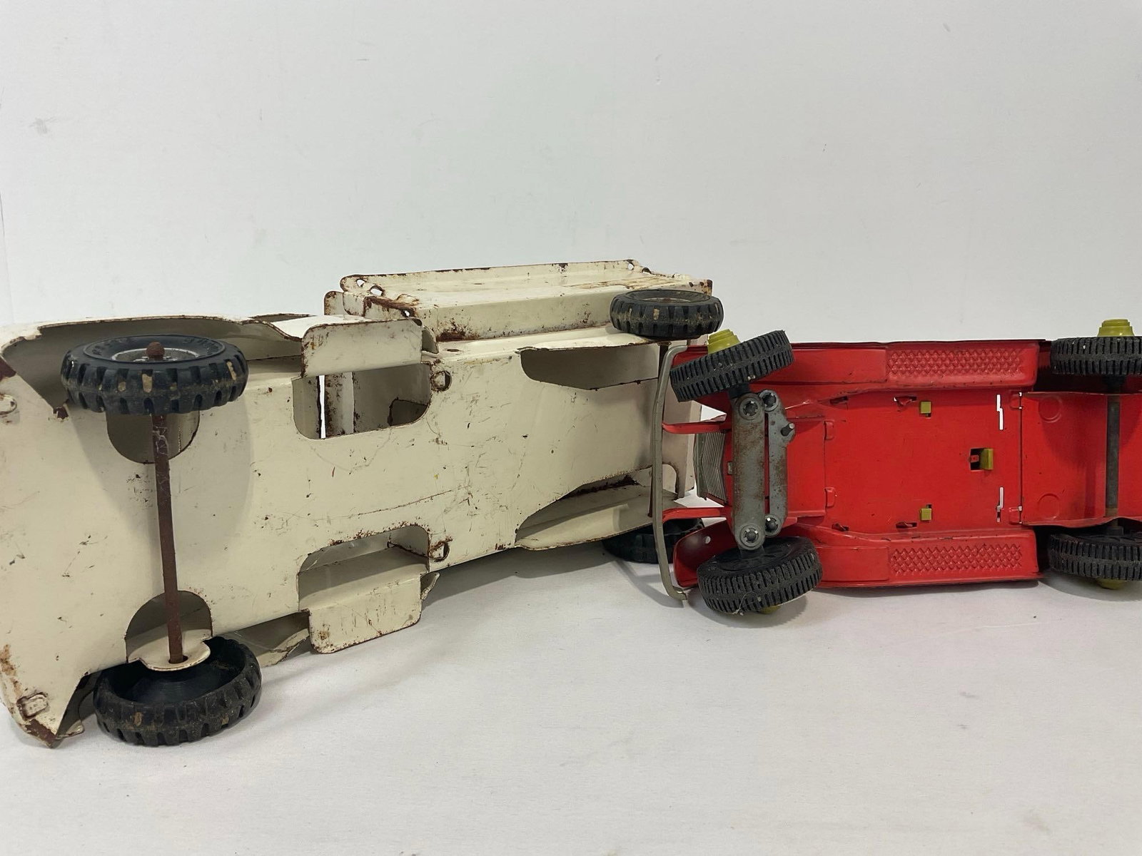 Pair of Vintage Buddy L Diecast Car Toys, Ol Buddys Pie Wagon, missing roof & White Dump Truck - 6