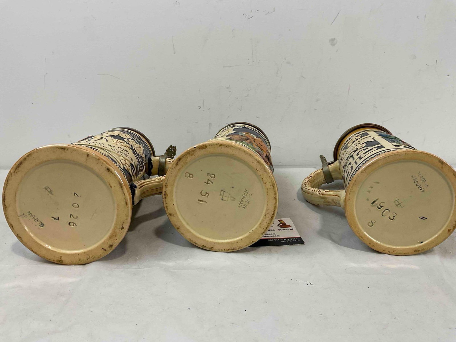 3 pcs Vintage German Ceramic Souvenir Beer Steins, Cobalt Blue glaze - 5