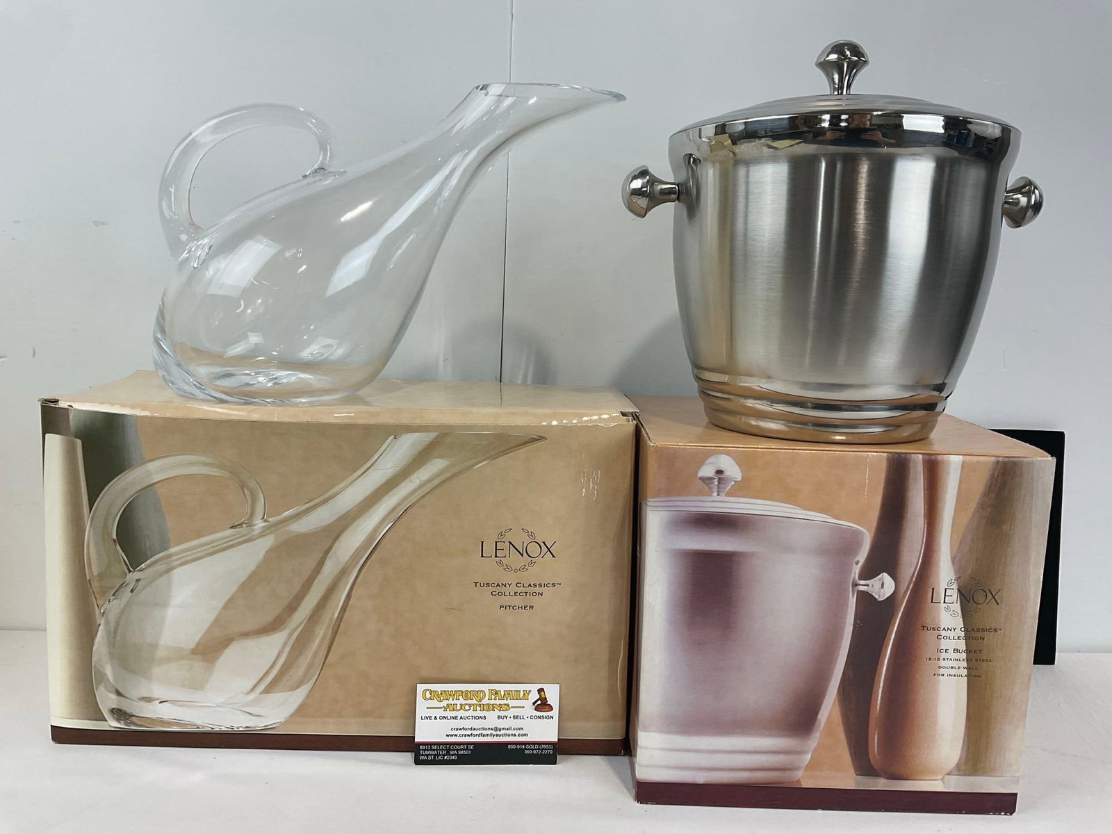 Lenox Tuscany Classics Collection Pitcher & Ice Bucket 18/10 Stainless Steel Double Wall in box: Appears to be in good shape. The piece measures approx 16h x 10w x 15d inches. See pics. E-414